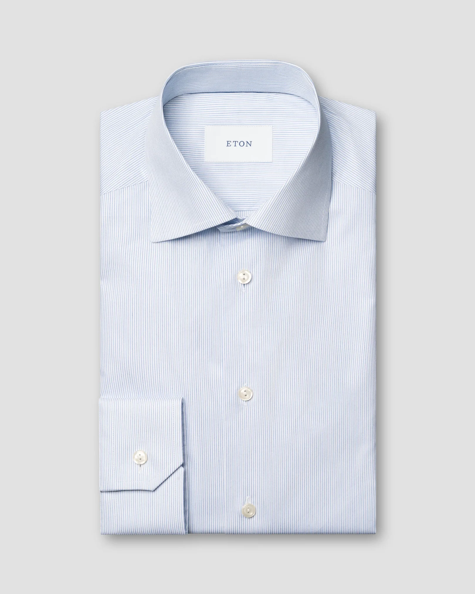 Eton - light blue striped fine twill shirt cut away single slim