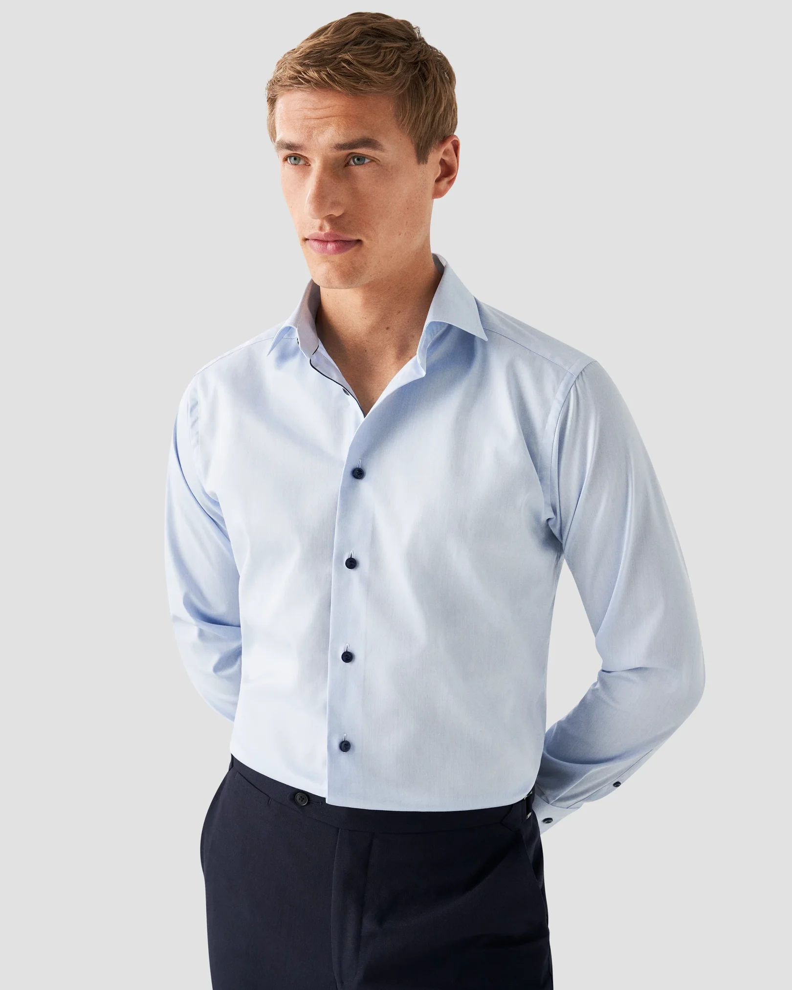 Eton - light blue navy details signature twill shirt
