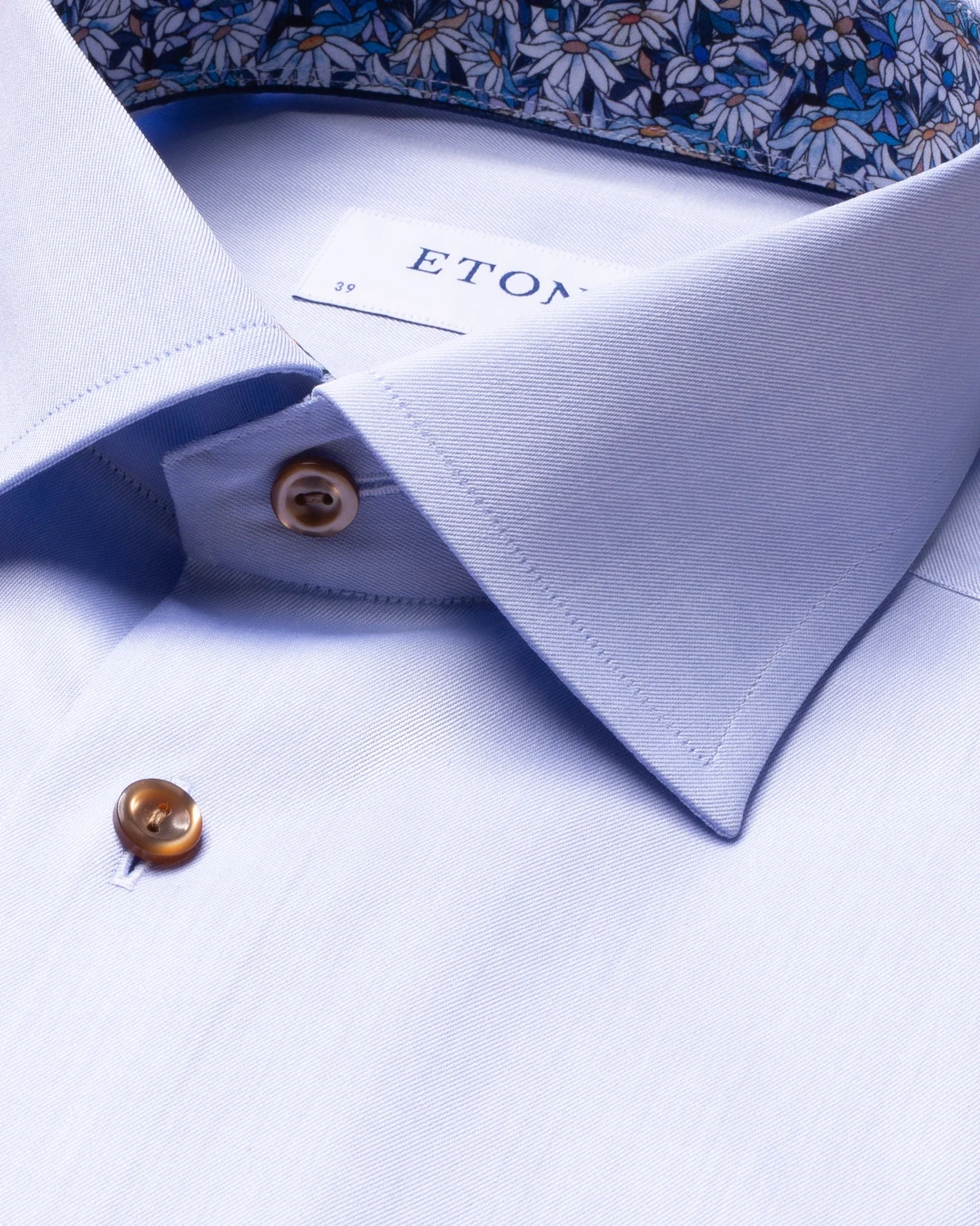 Eton - light blue signature twill shirt printed details