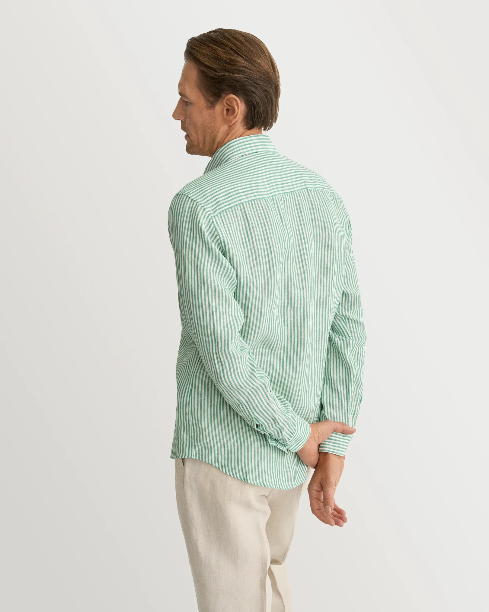 Eton - mid green striped linen shirt 261