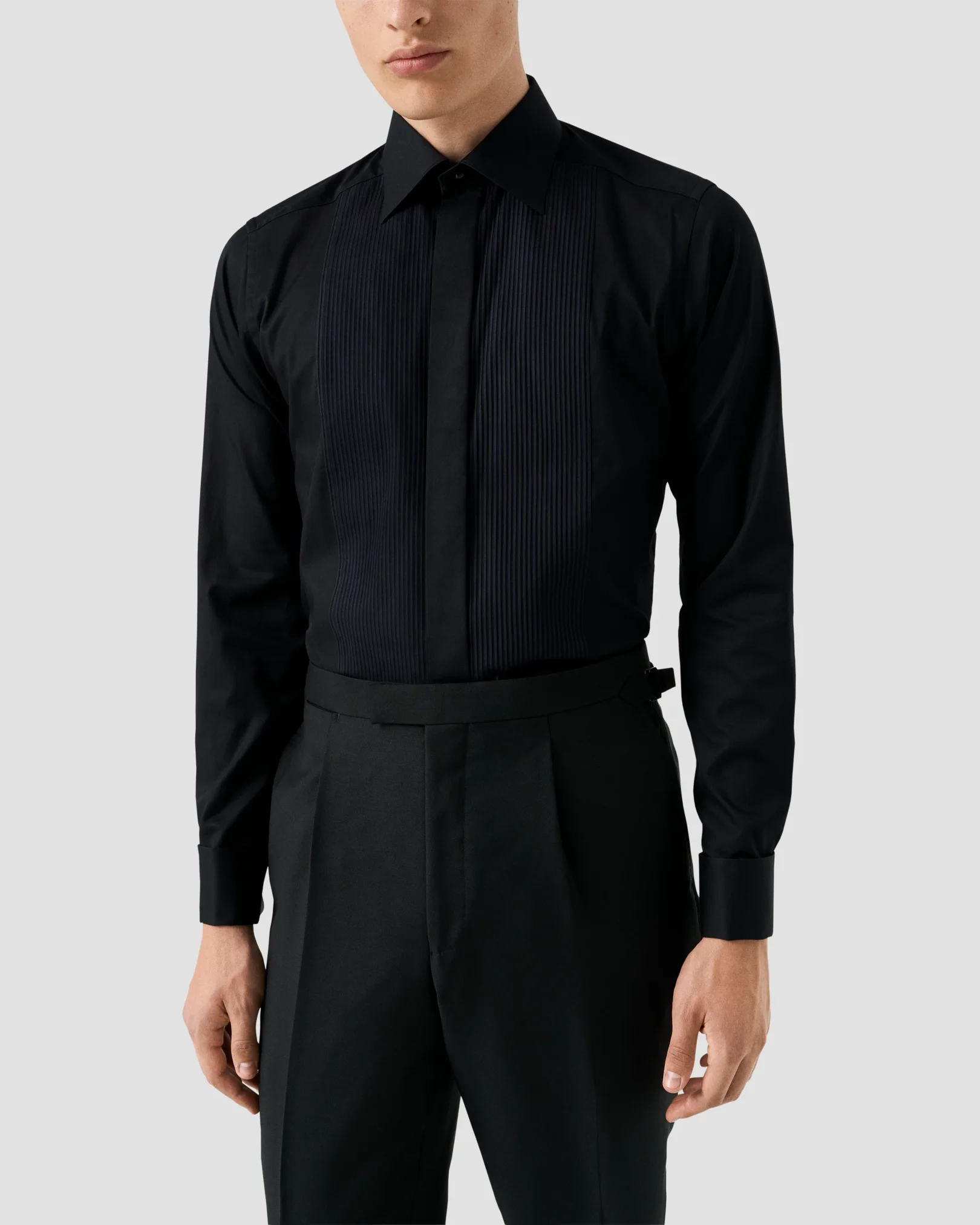 Eton - plisse bib front shirt black plisse bib front shirt