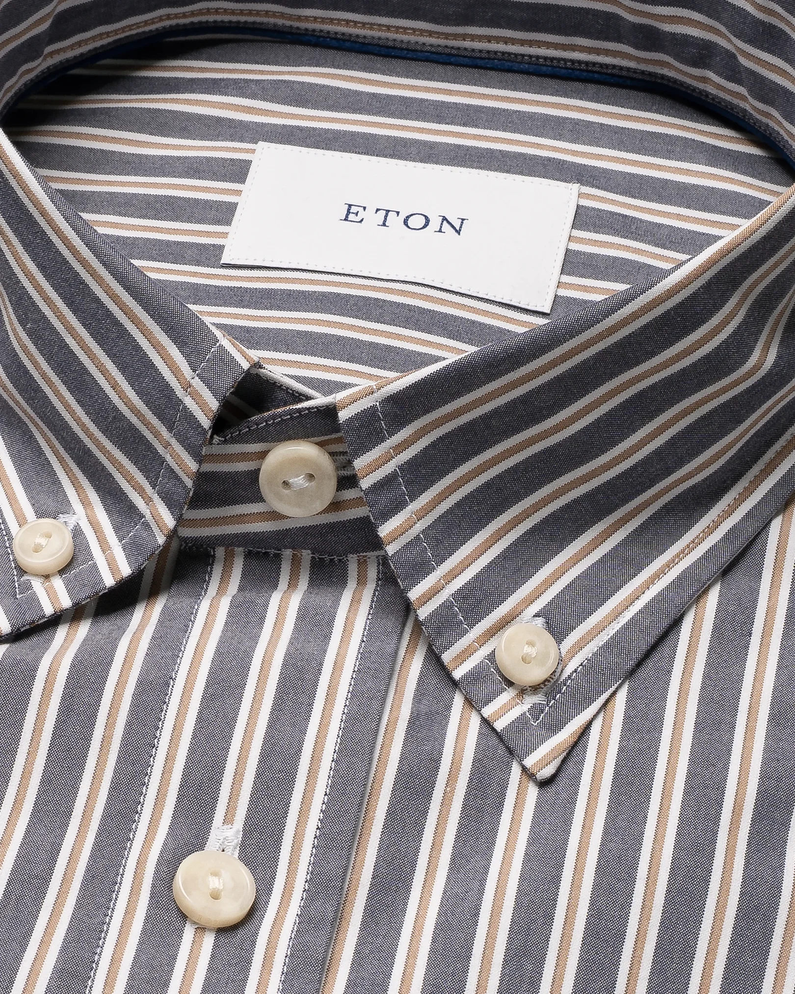 Eton - navy blue striped peached poplin shirt