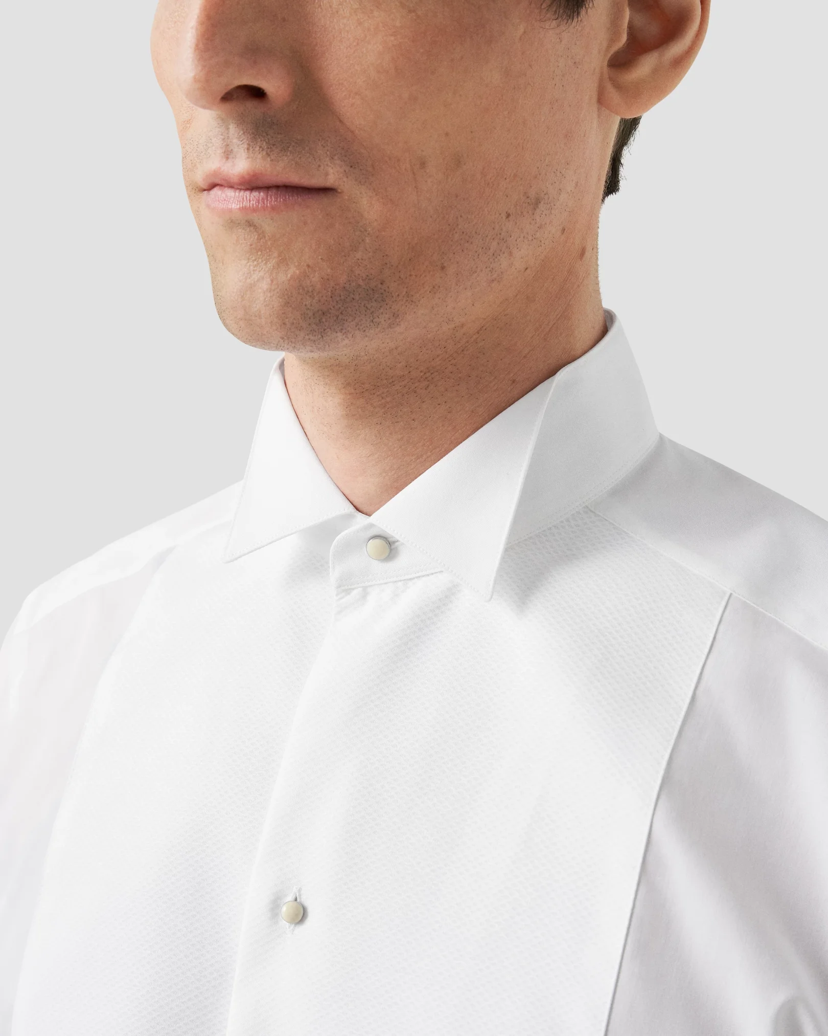 Eton - pique white tie shirt