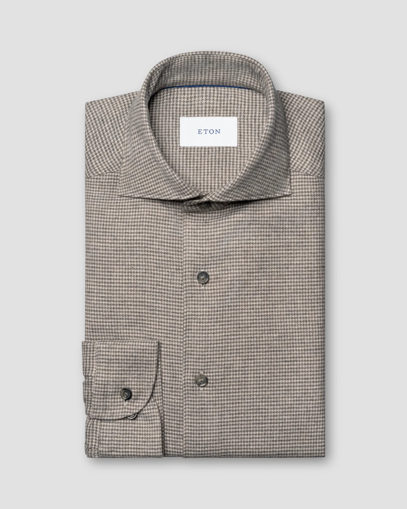 Eton - mid grey houndstooth check flannel shirt
