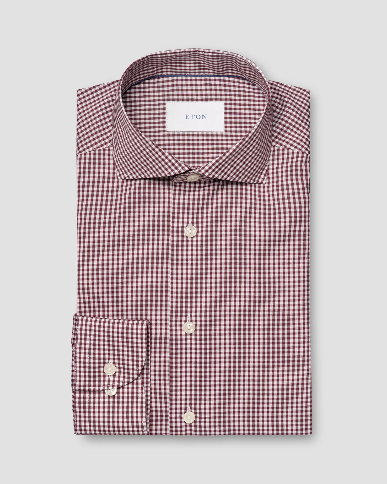 Eton - dark red check lighweight poplin shirt widespread