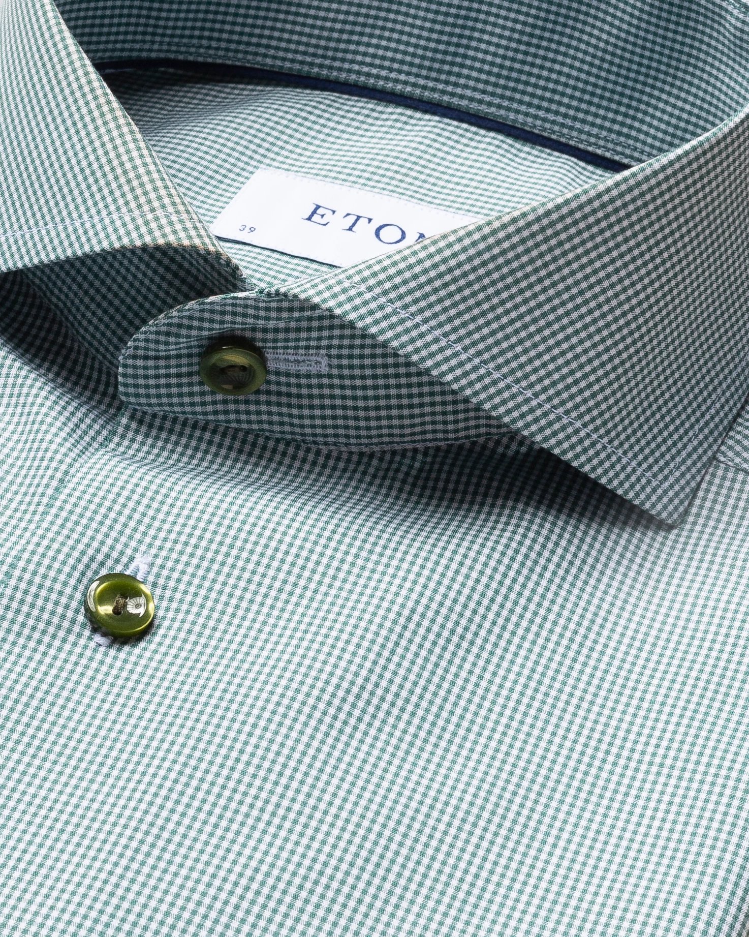Eton - green mini gingham poplin shirt extreme cut away