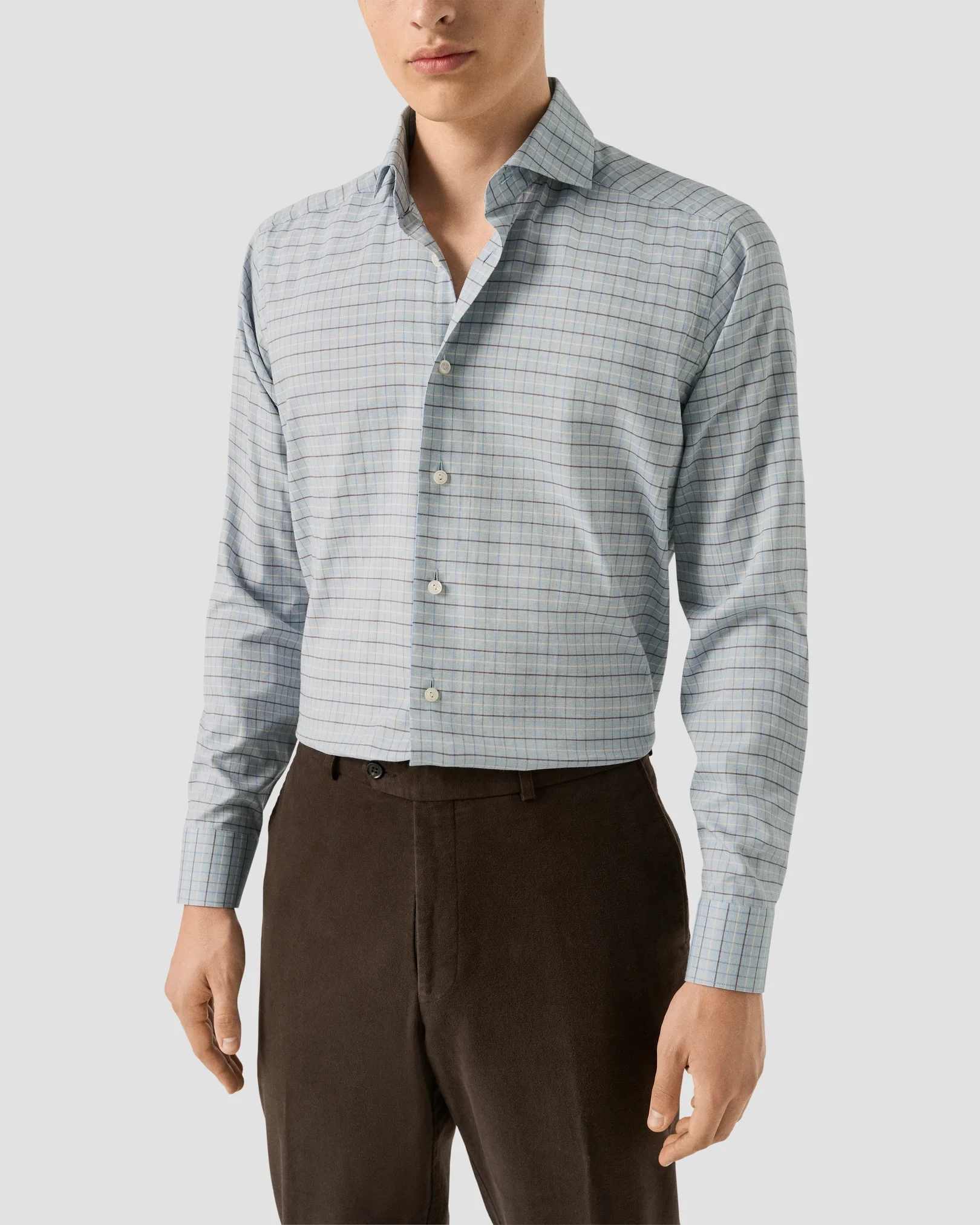 Eton - light blue check signature flannel shirt 256