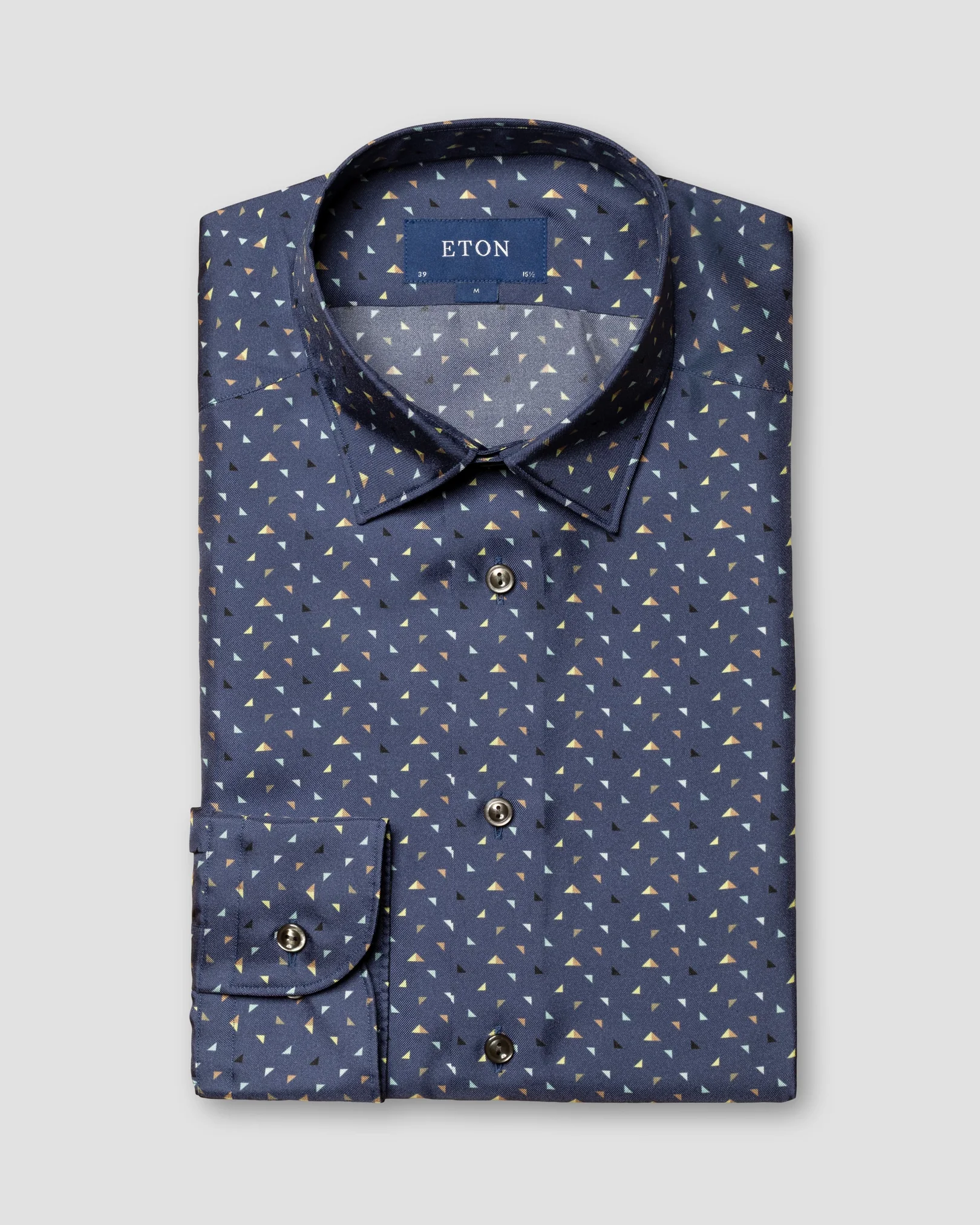Navy Blue Geometric Print Silk Shirt Eton Navy blue geometric print silk shirt eton