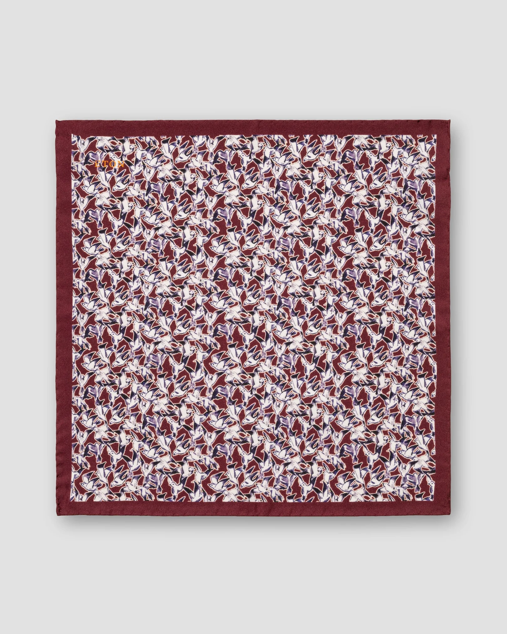 Eton - burgundy birds print silk pocket square