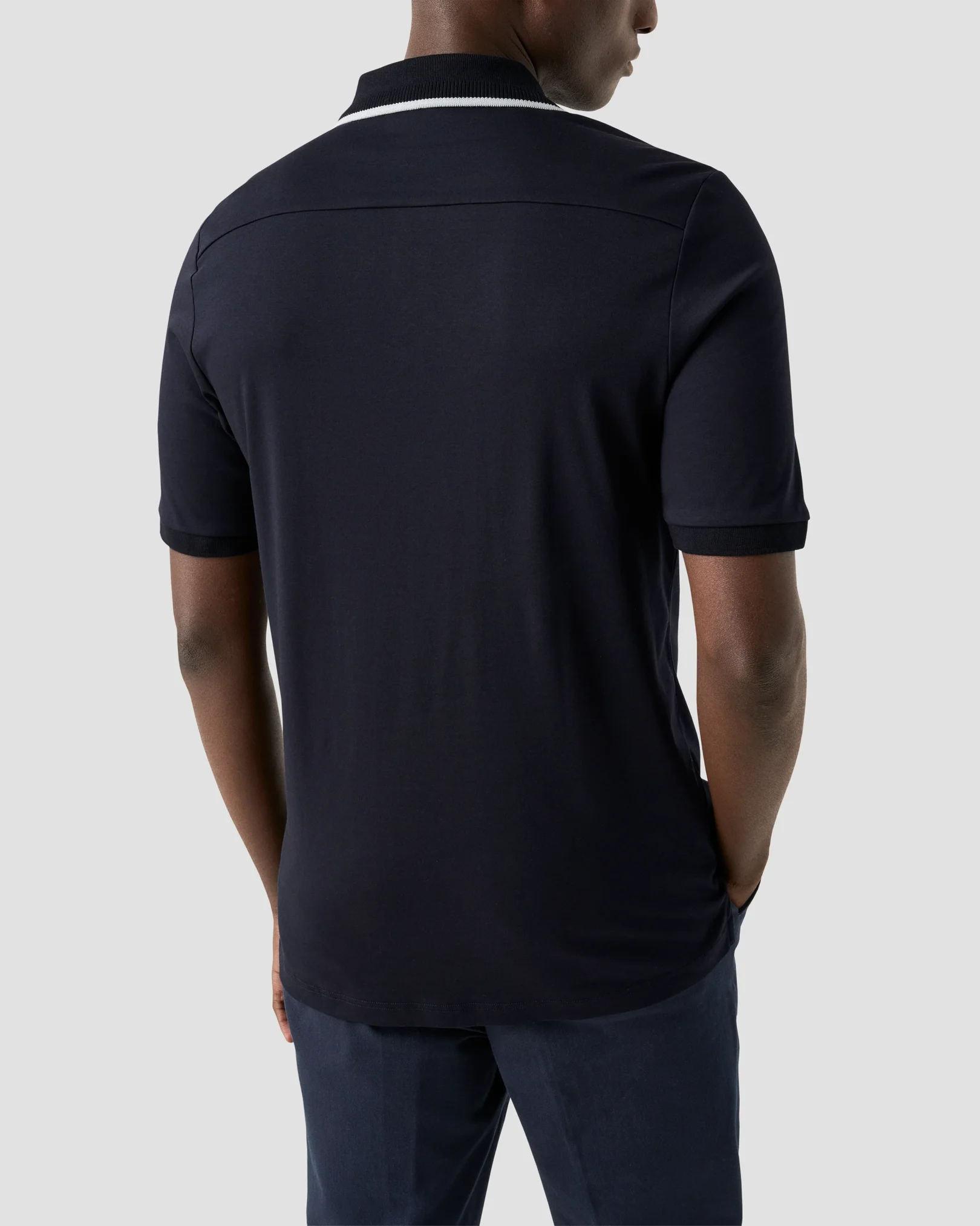 Eton - navy blue cotton interlock polo shirt