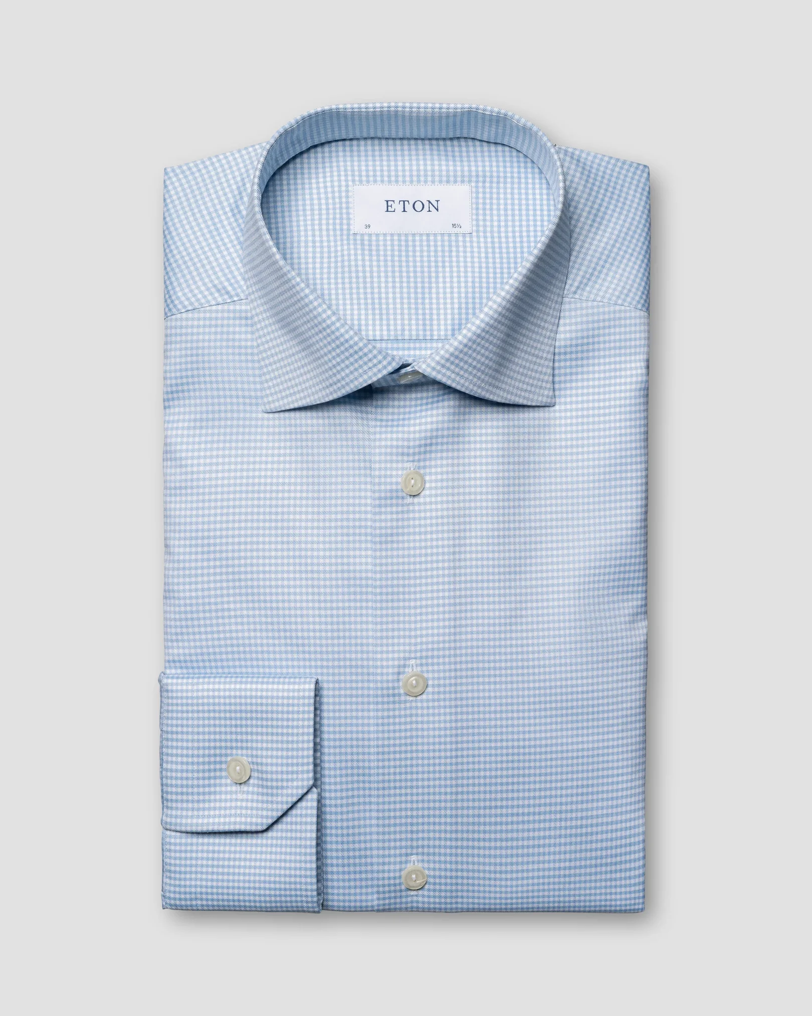 Eton - light blue micro checked twill shirt