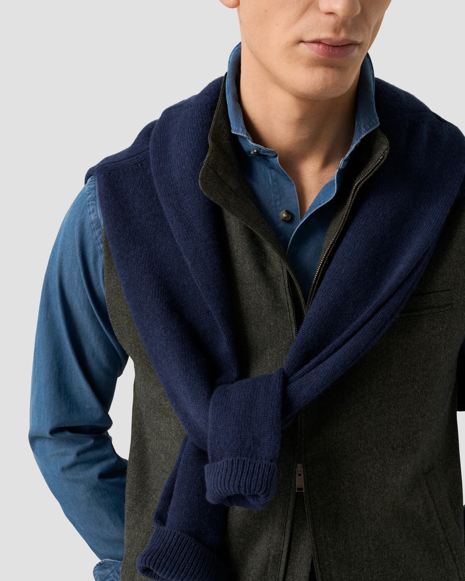 Eton - navy blue lightweight denim shirt wide spread 258