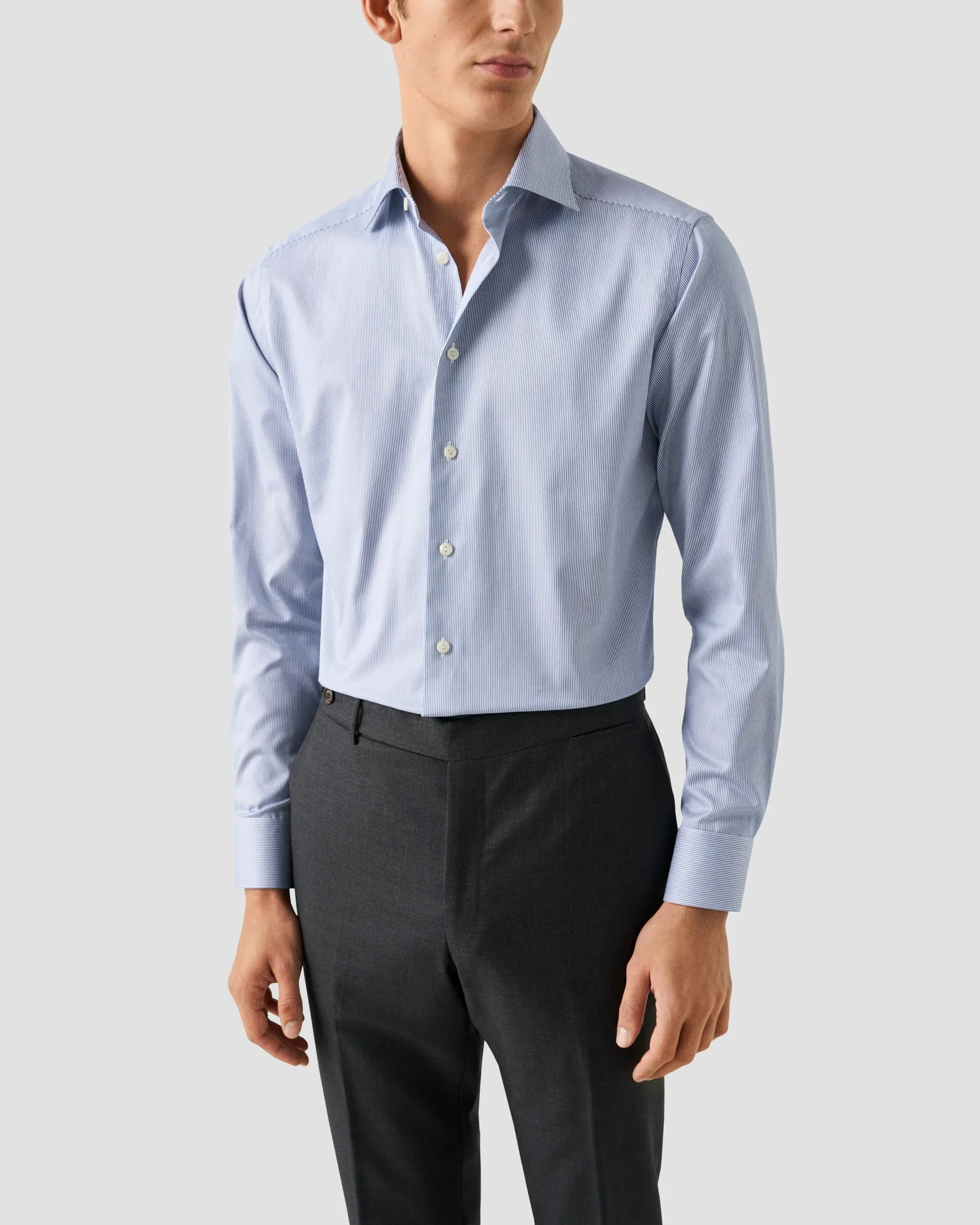 Eton - mid blue fine striped signature twill shirt