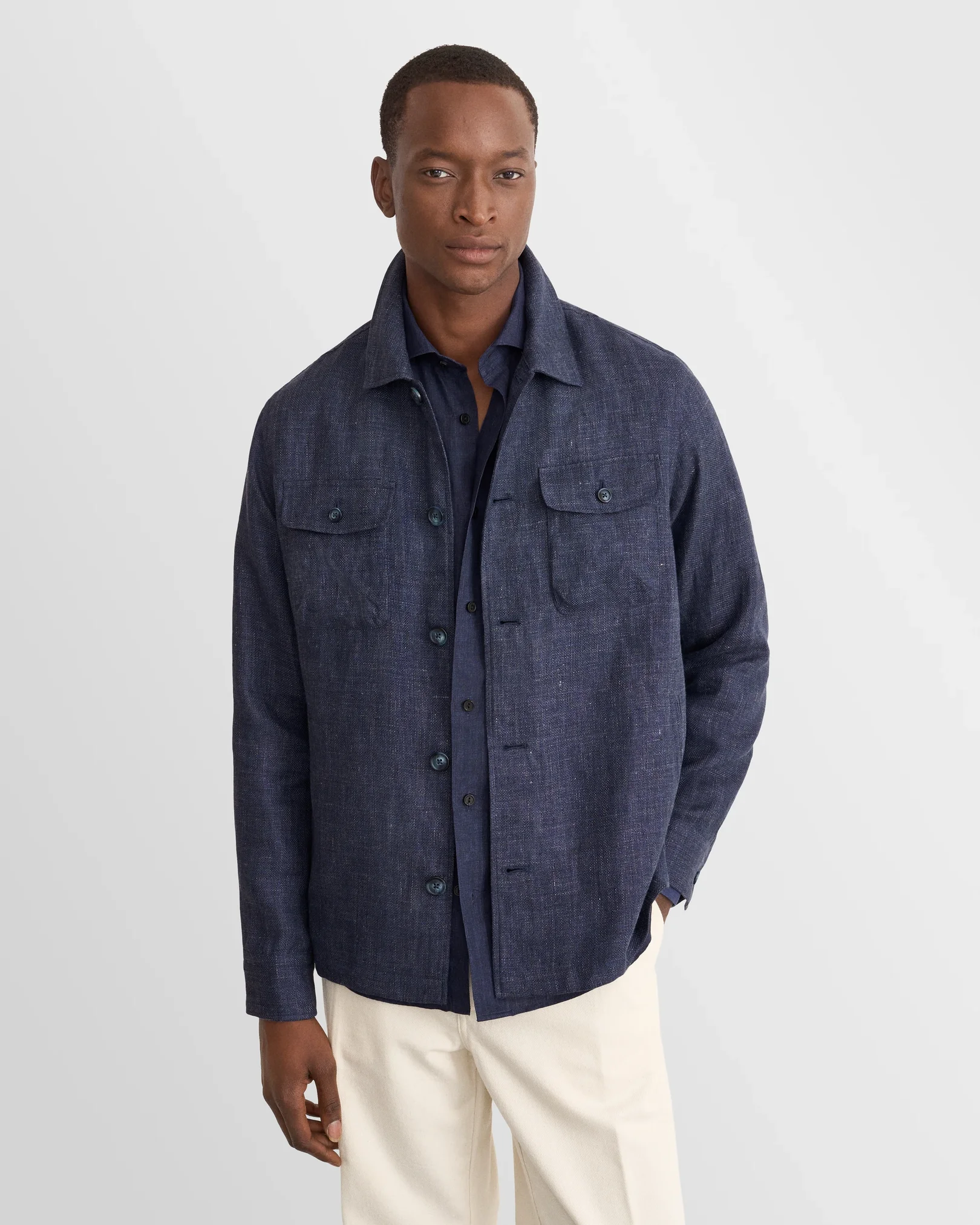 Eton - navy solid linen shirt 261