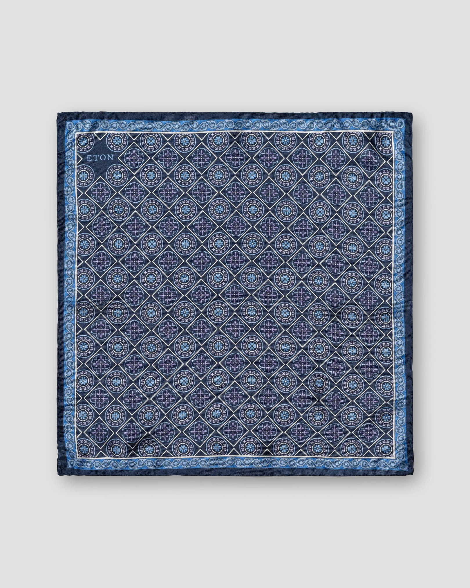 Eton - dark blue medallion silk pocket square