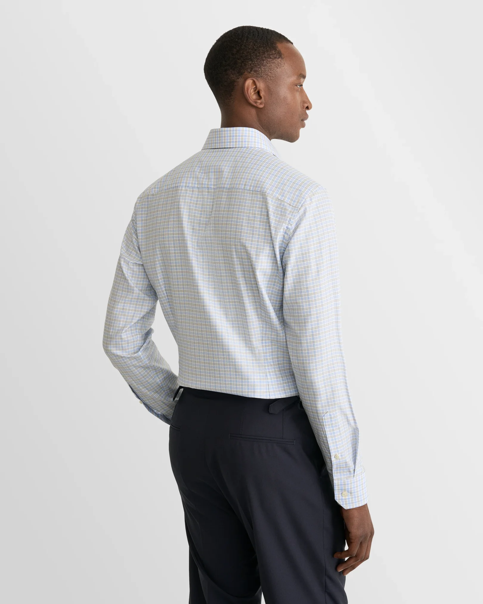 Eton - light green checked fine twill shirt