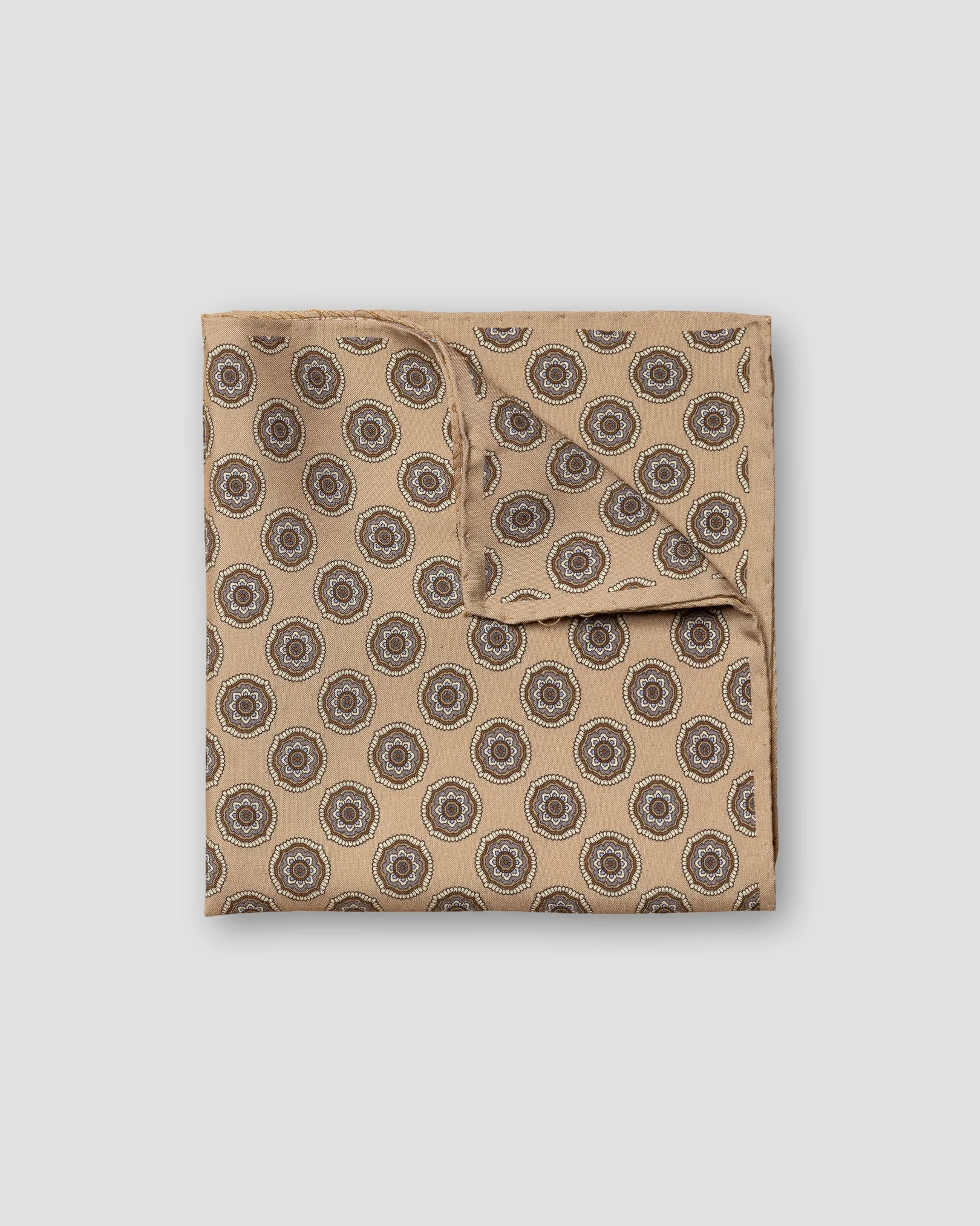 Eton - brown geometric print fuji silk pocket square