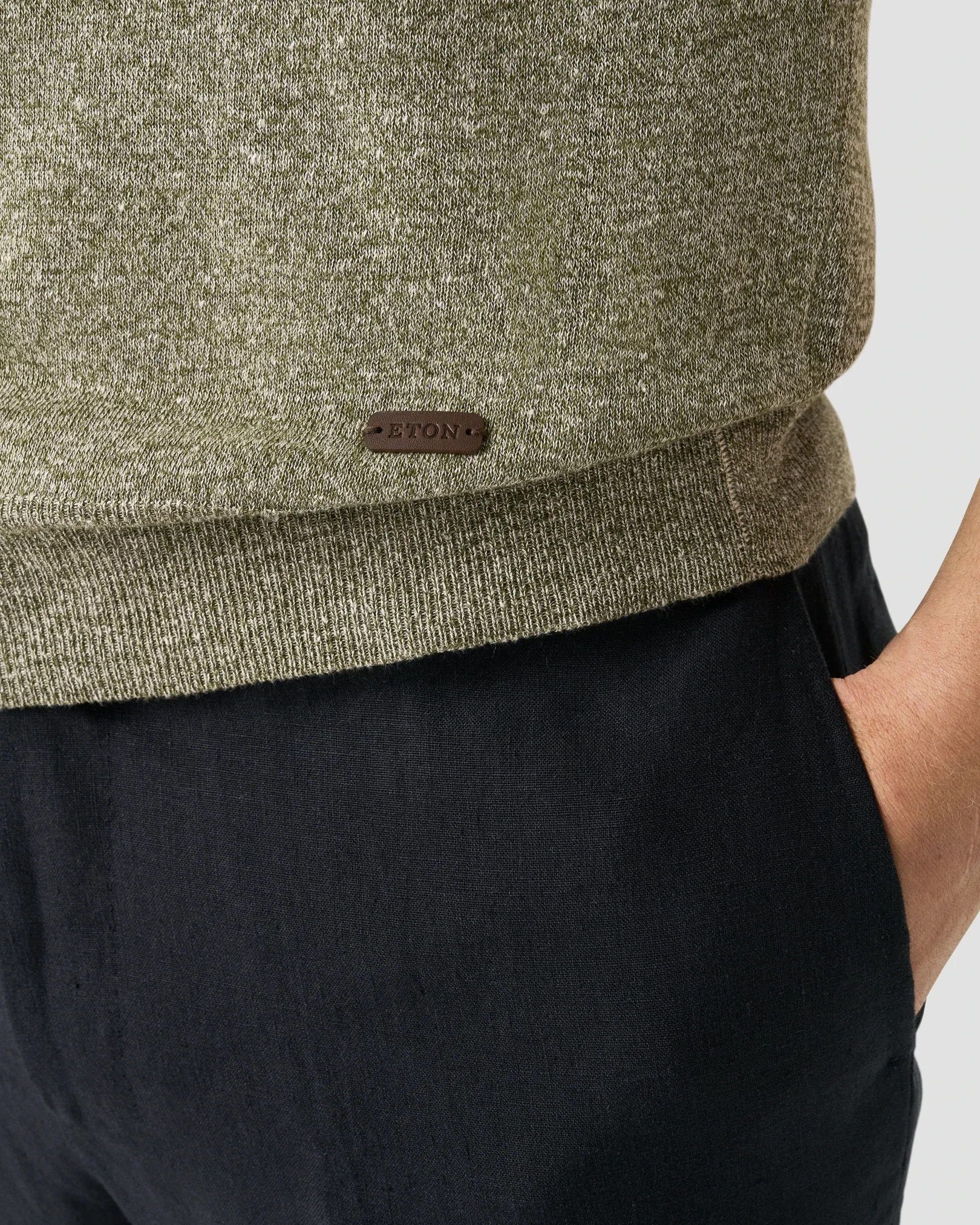 Eton - cotton linen fine knit polo shirt mid green