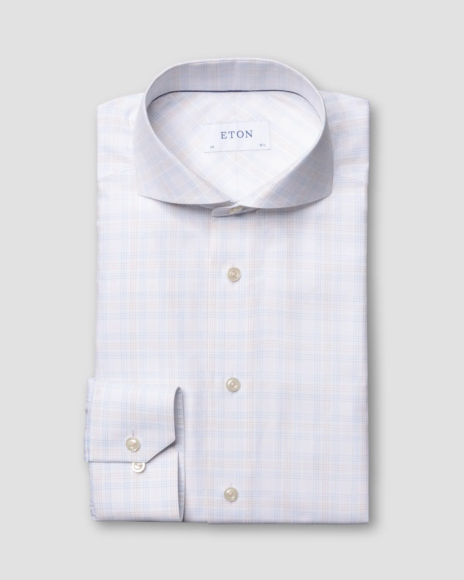 Eton - cotton tencel overcheck shirt extreme cut away