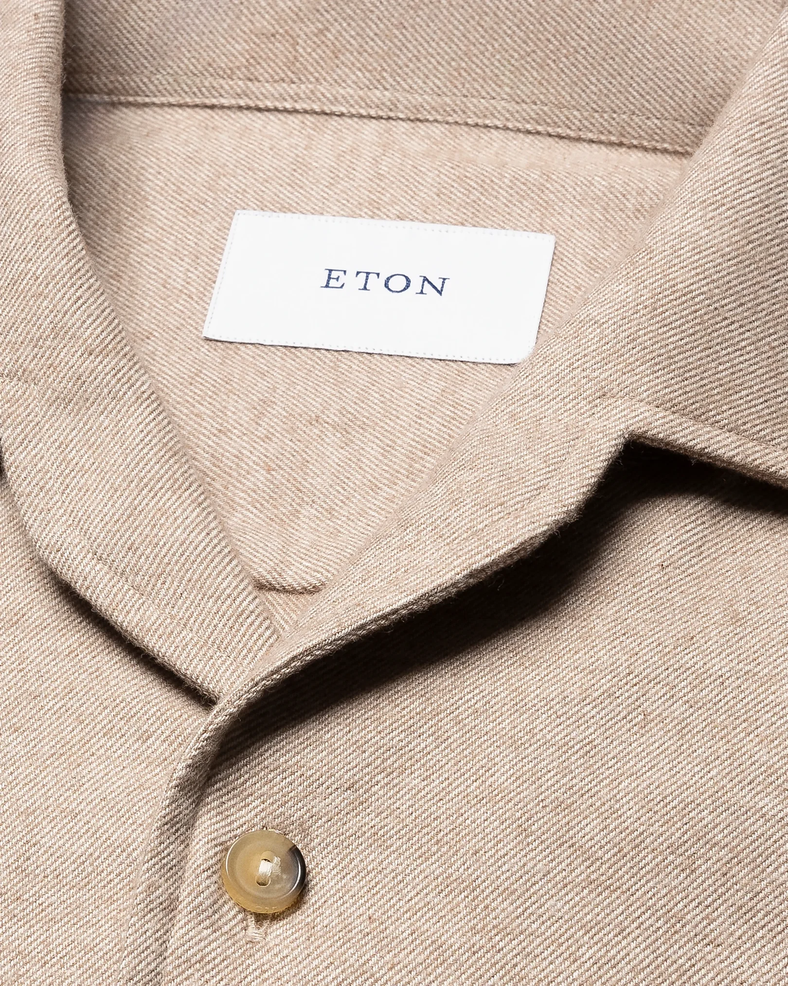 Eton - solid flannel shirt beige solid flannel shirt