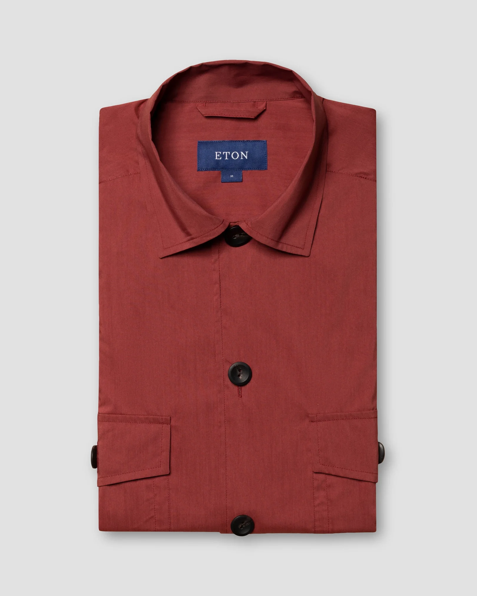 Eton - red wind overshirt collar with no collarstand double round with piping regular