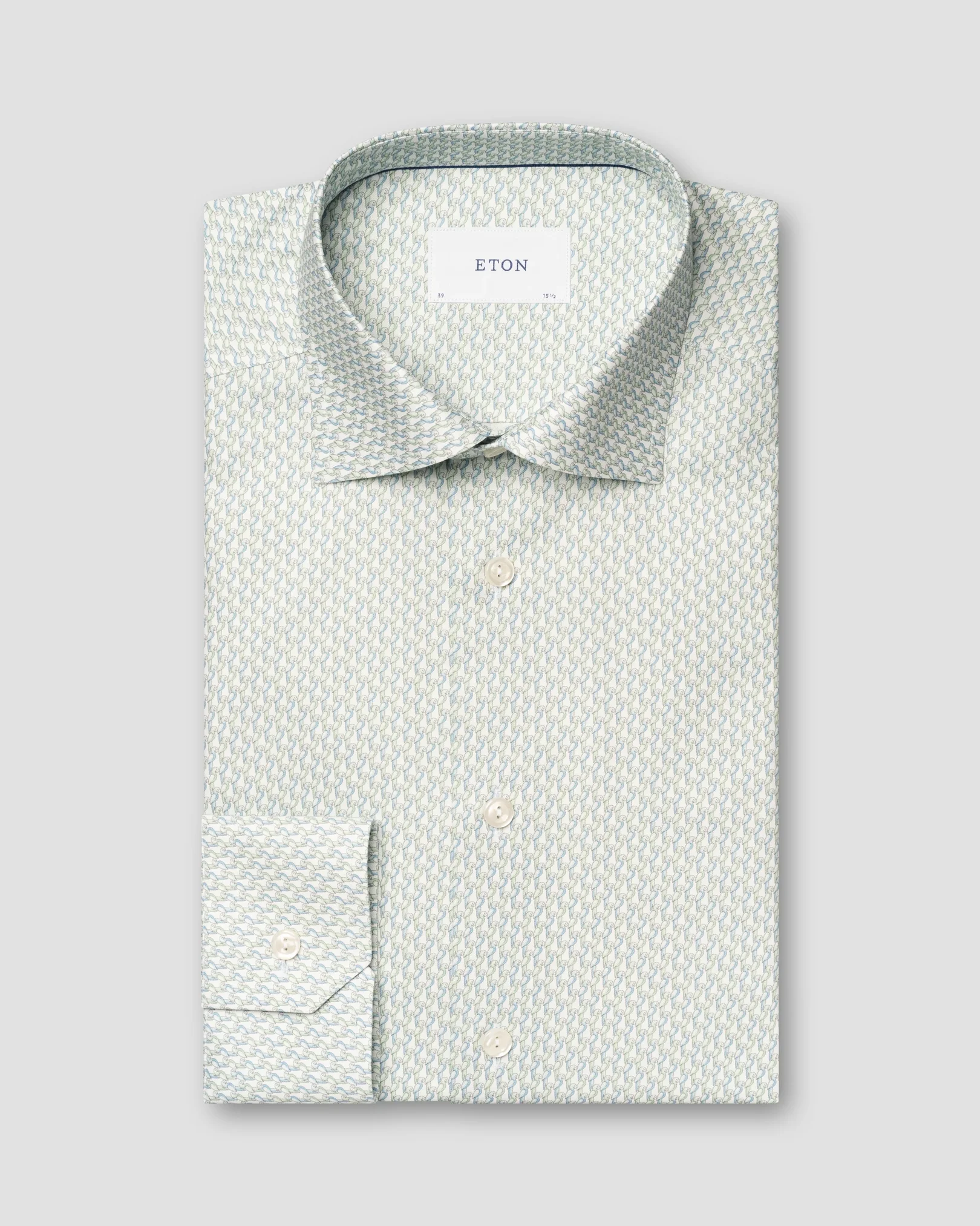 Eton - light green parrot print signature twill shirt