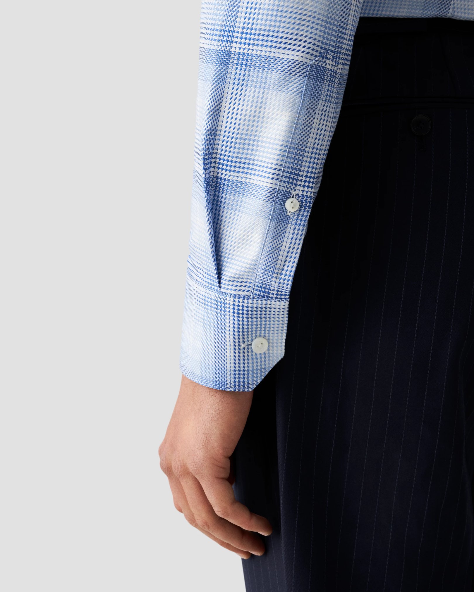 Eton - light blue checked textured twill