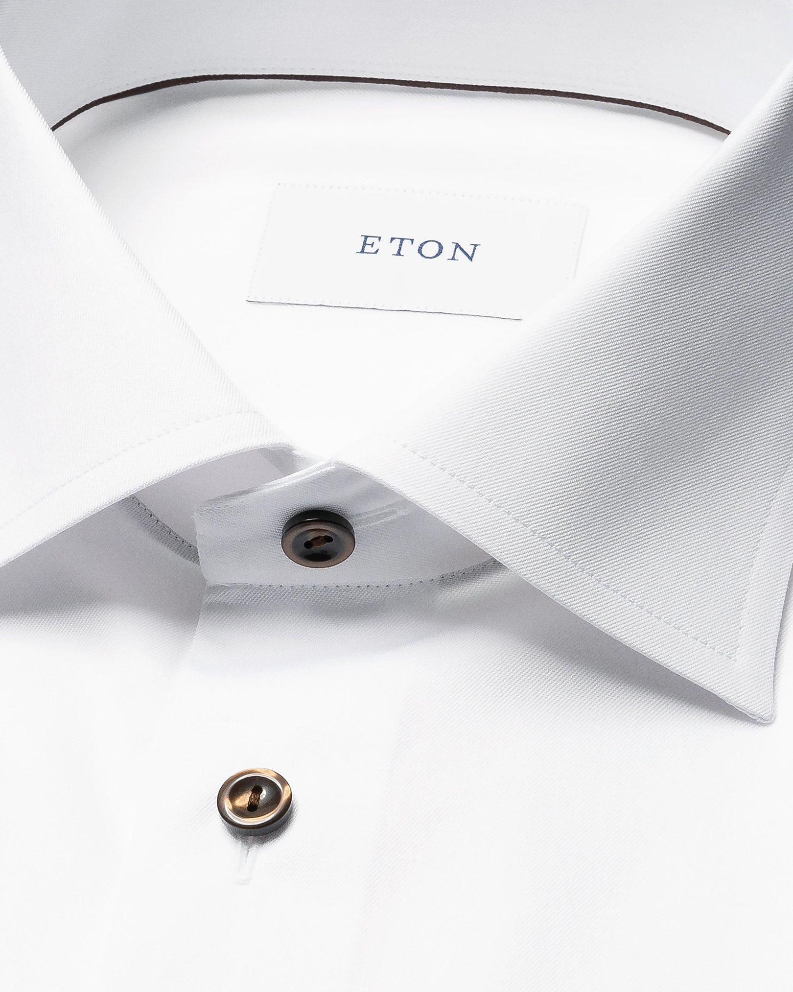 Eton - white solid brown buttons signature twill shirt
