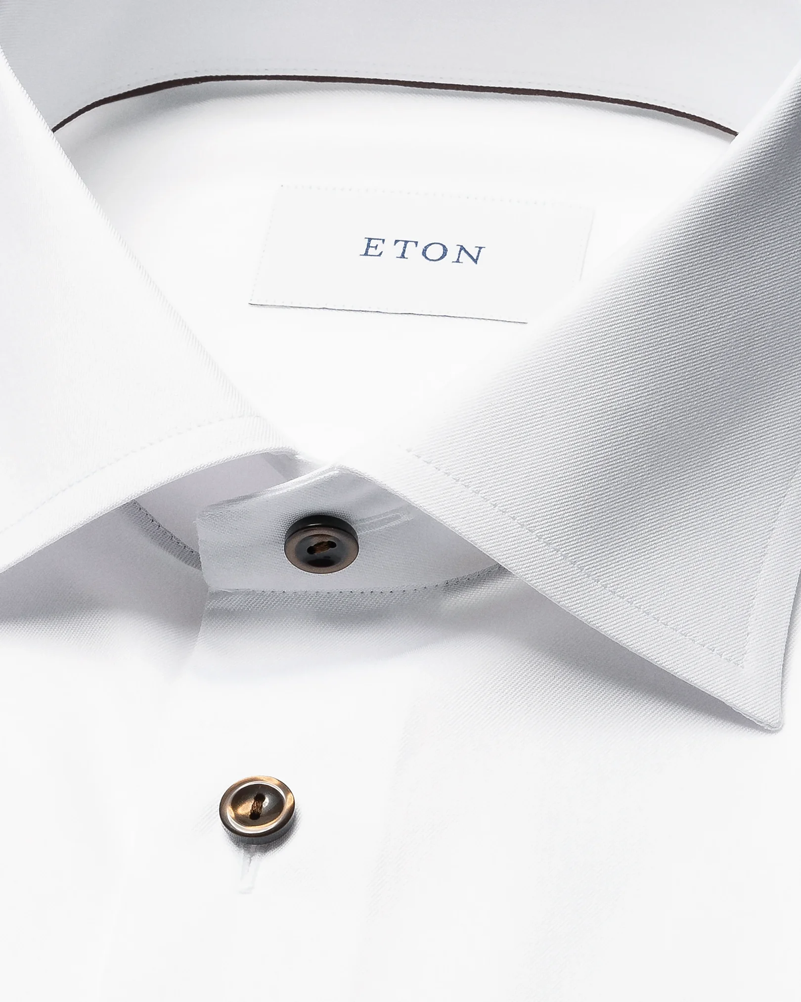 Eton - white solid brown buttons signature twill shirt