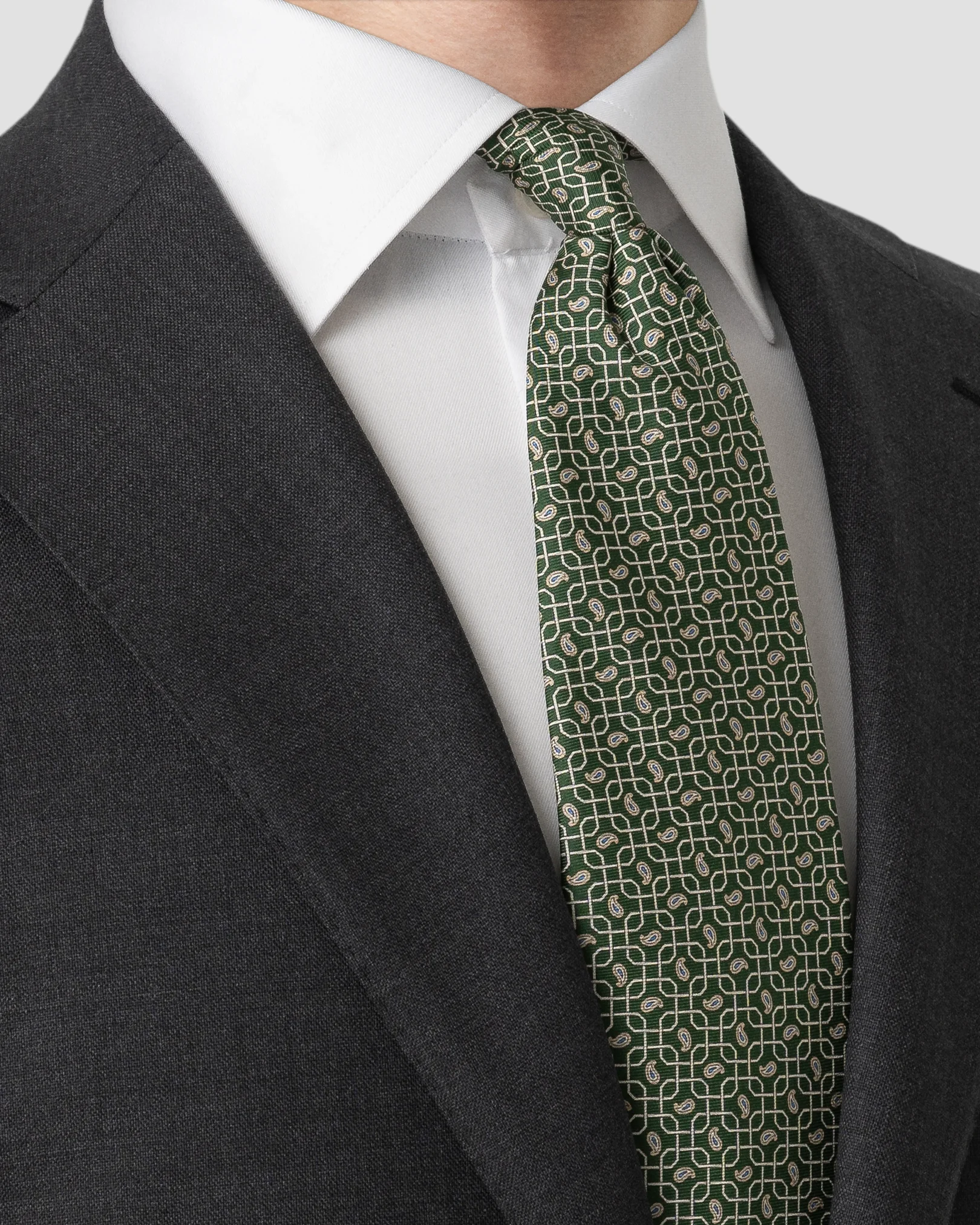 Eton - paisley print silk tie dark green paisley print silk tie