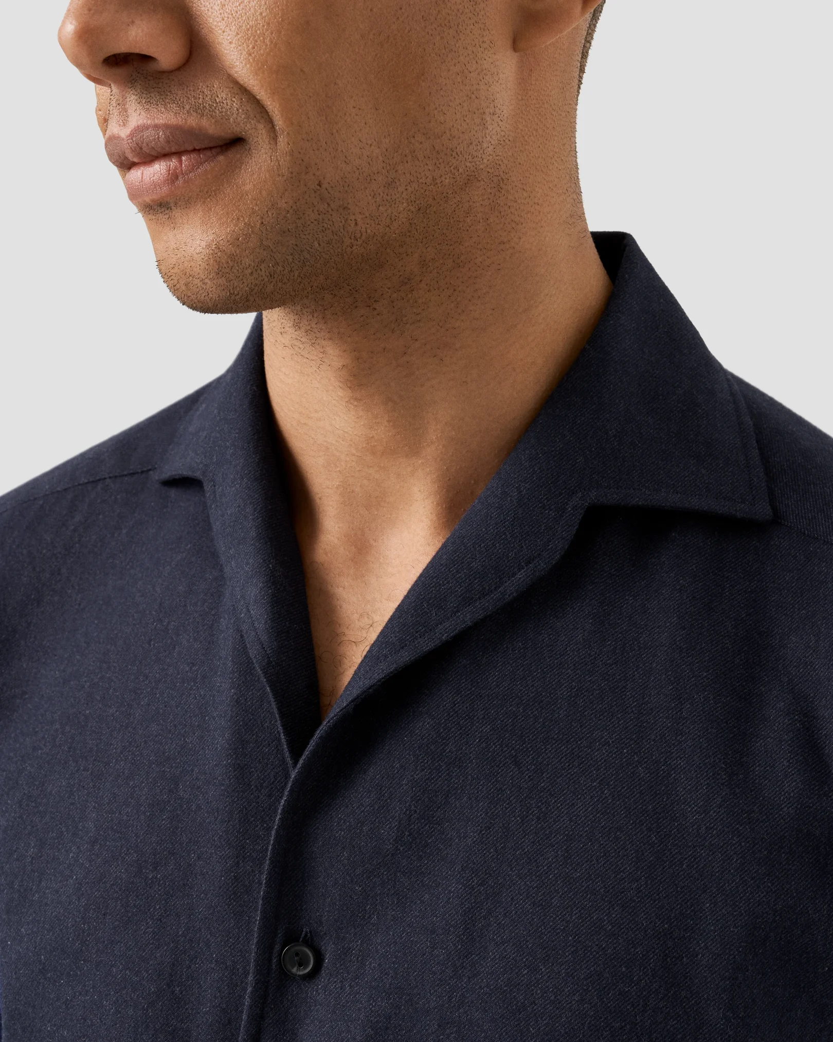 Eton - solid flannel shirt navy blue solid flannel shirt