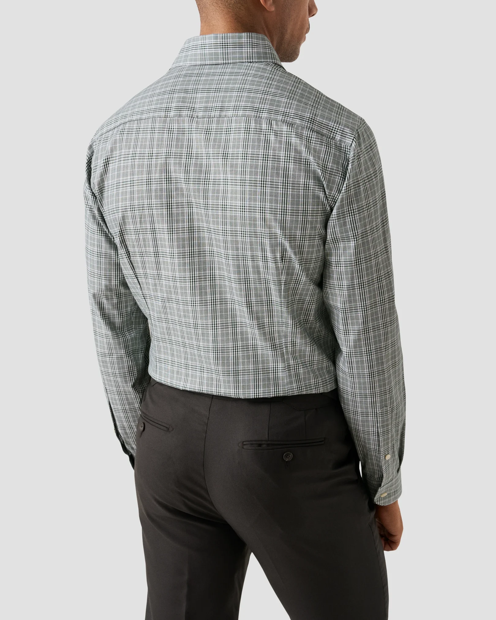 Eton - dark green prince of wales check twill shirt