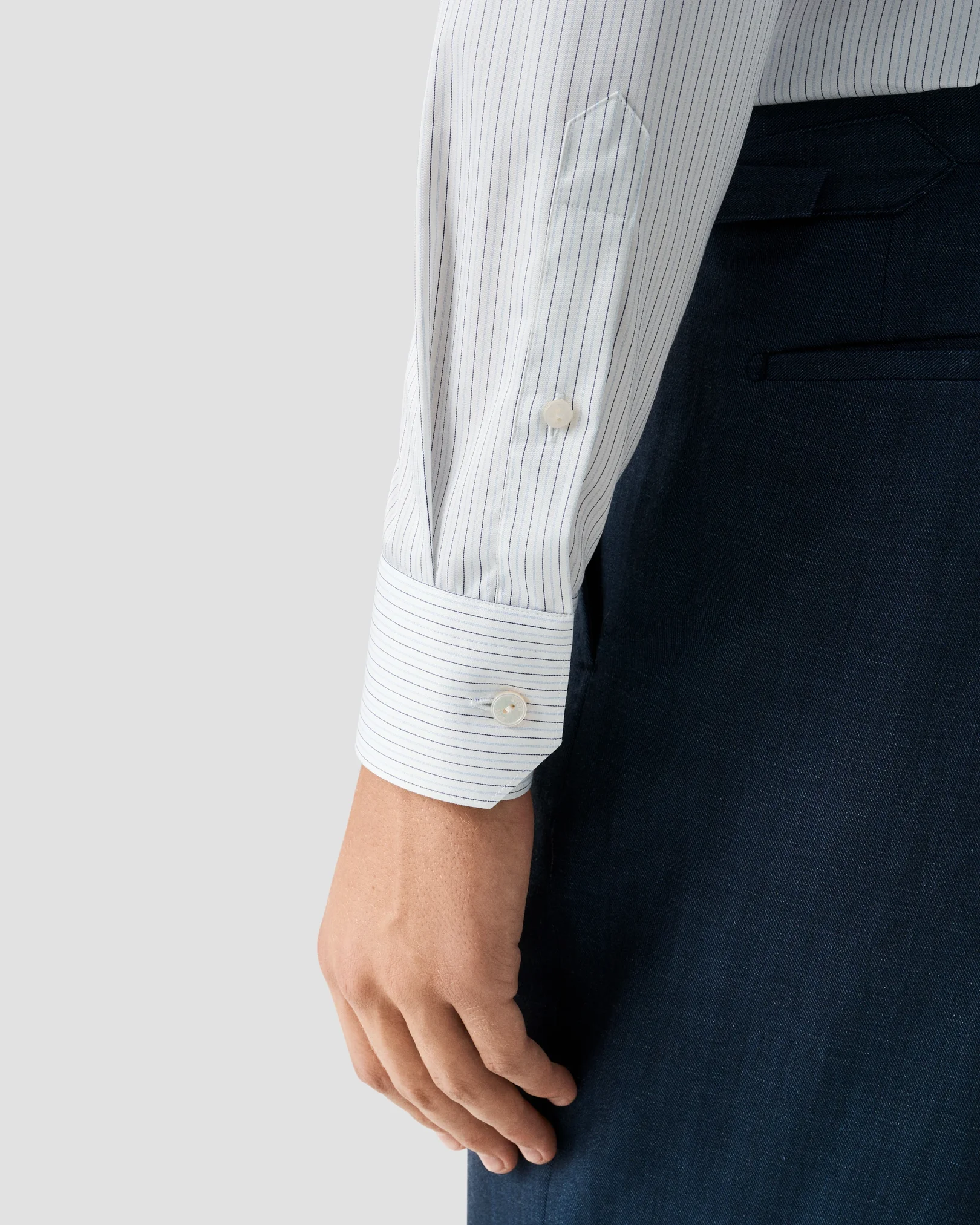 Eton - mid blue striped supima 120 twill shirt