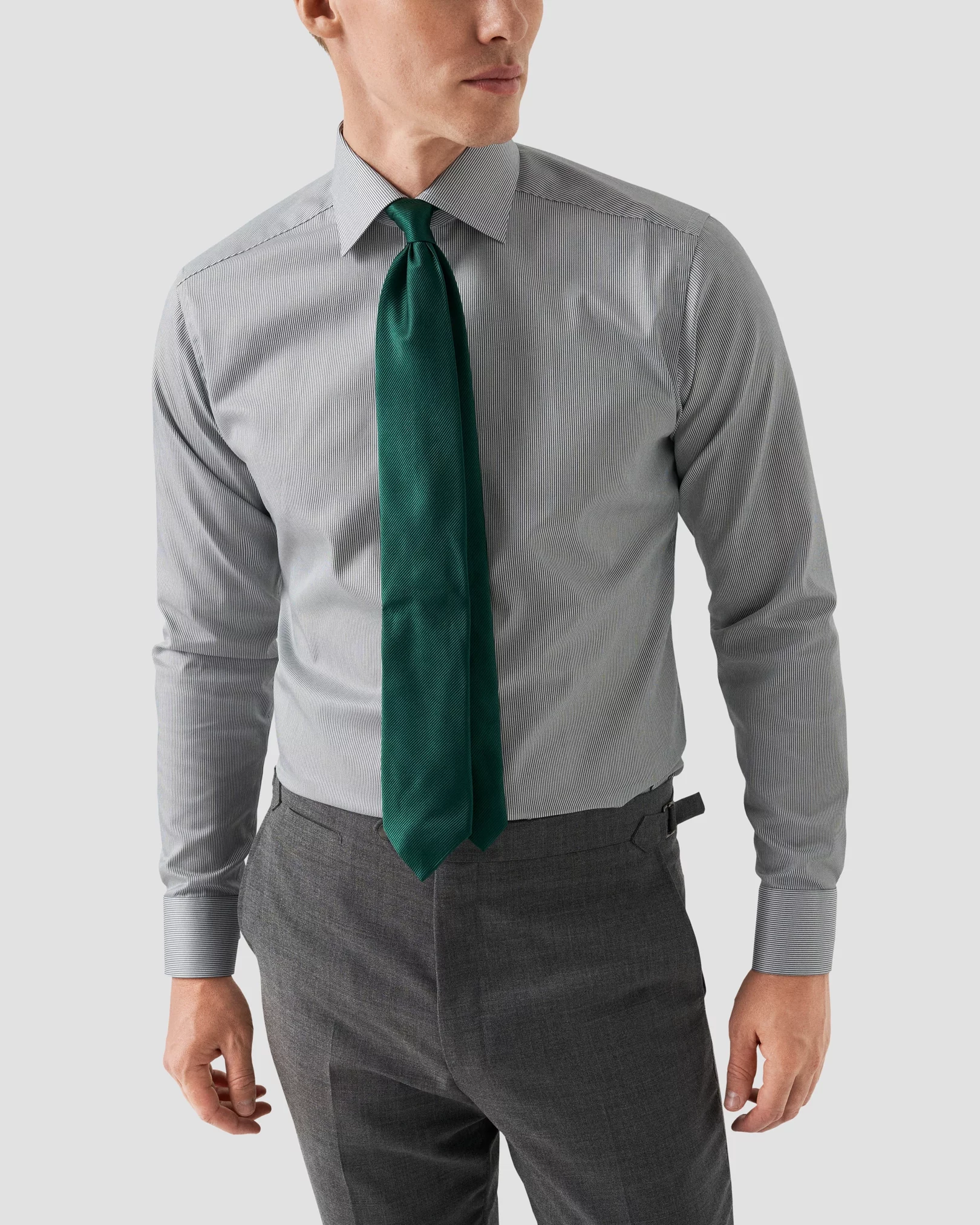 Eton - mid green striped twill shirt