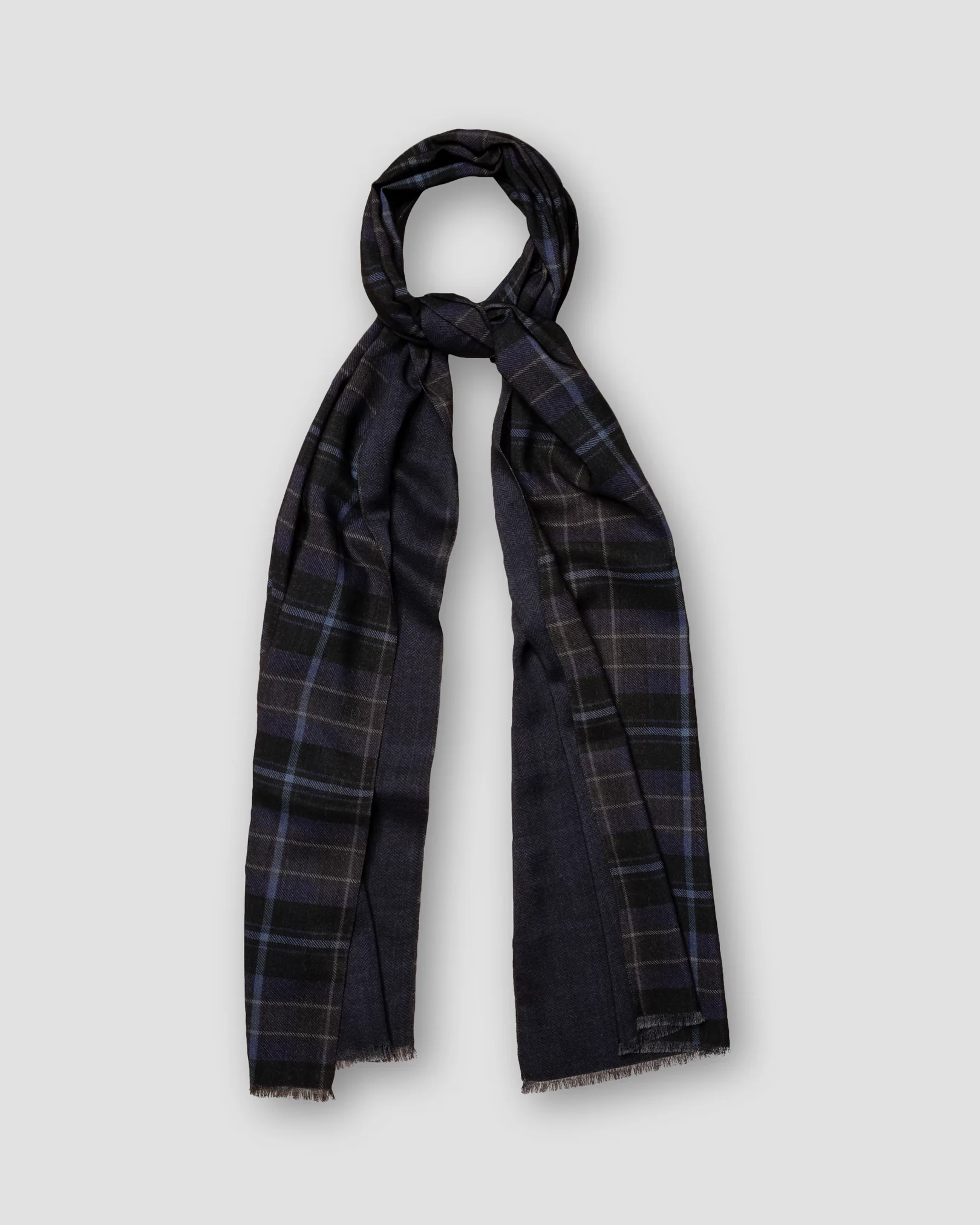 Eton - dark blue plaid double sided wool scarf