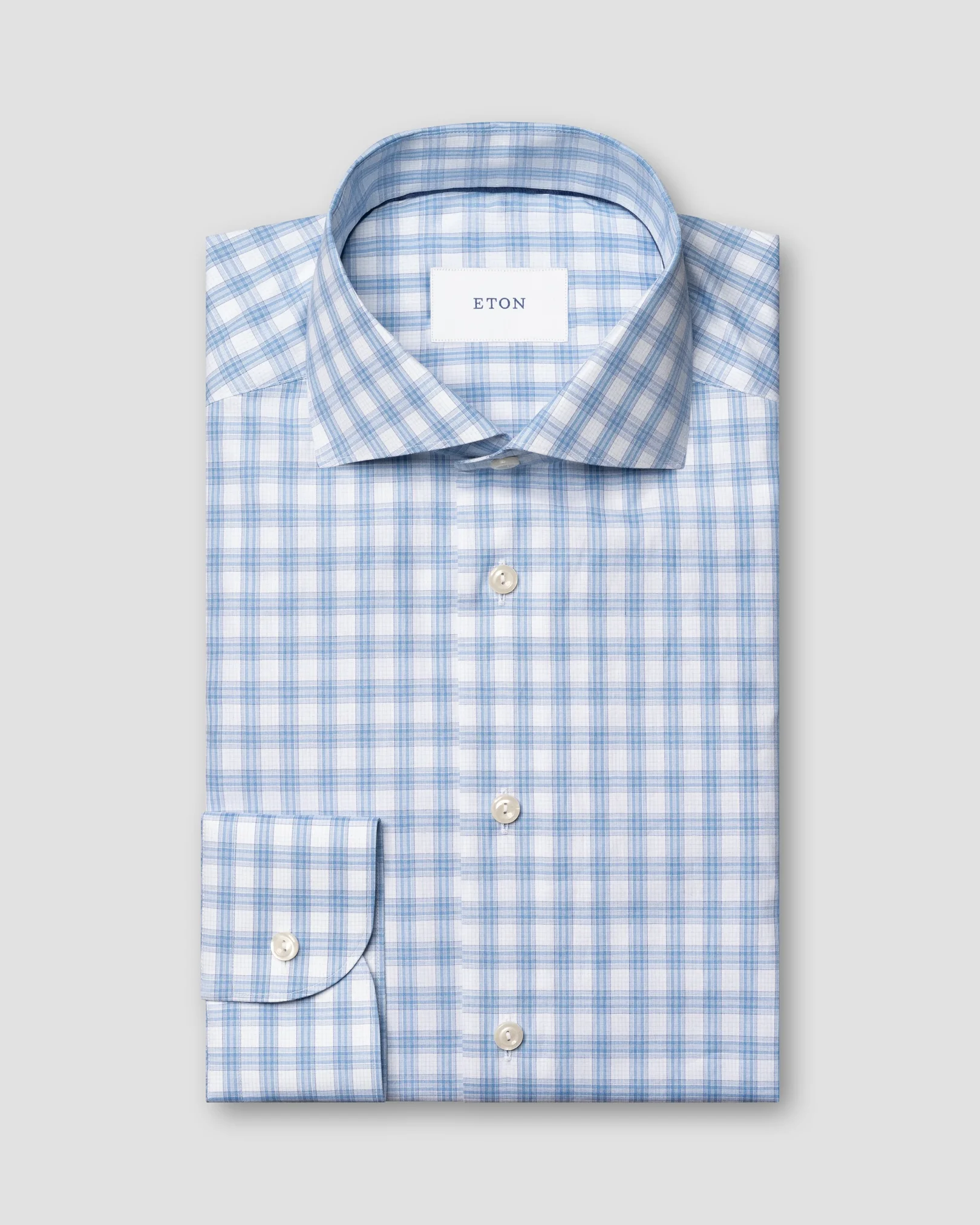 Eton - mid blue plaid breeze poplin shirt