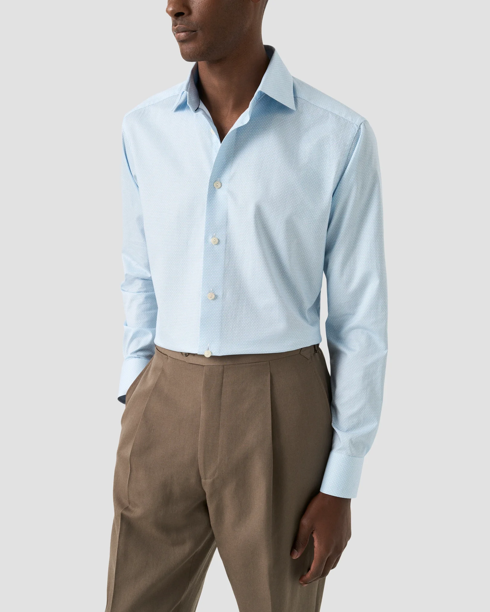 Eton - light blue geometric signature twill shirt cut away 261