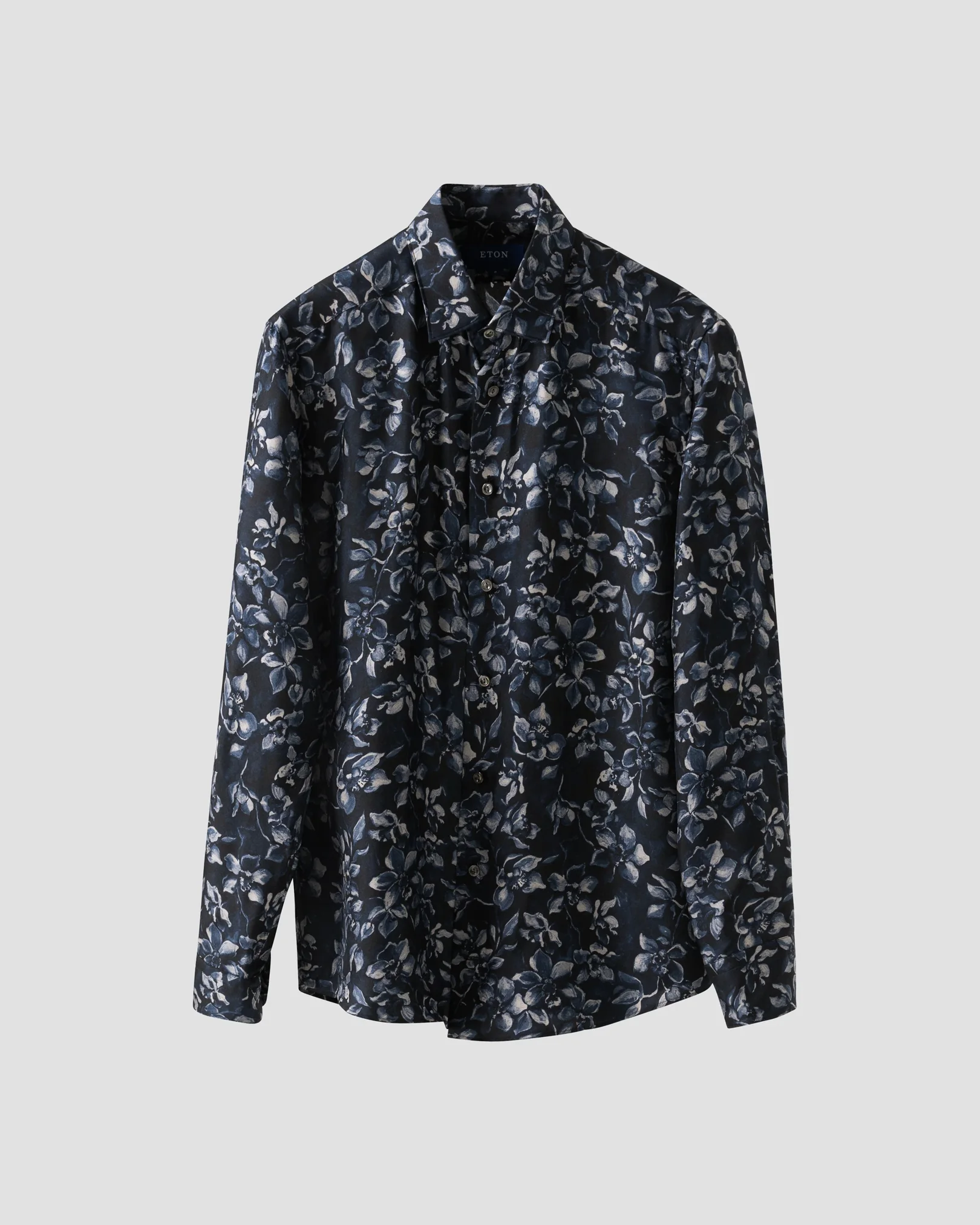Eton - Navy Floral Print Silk Shirt