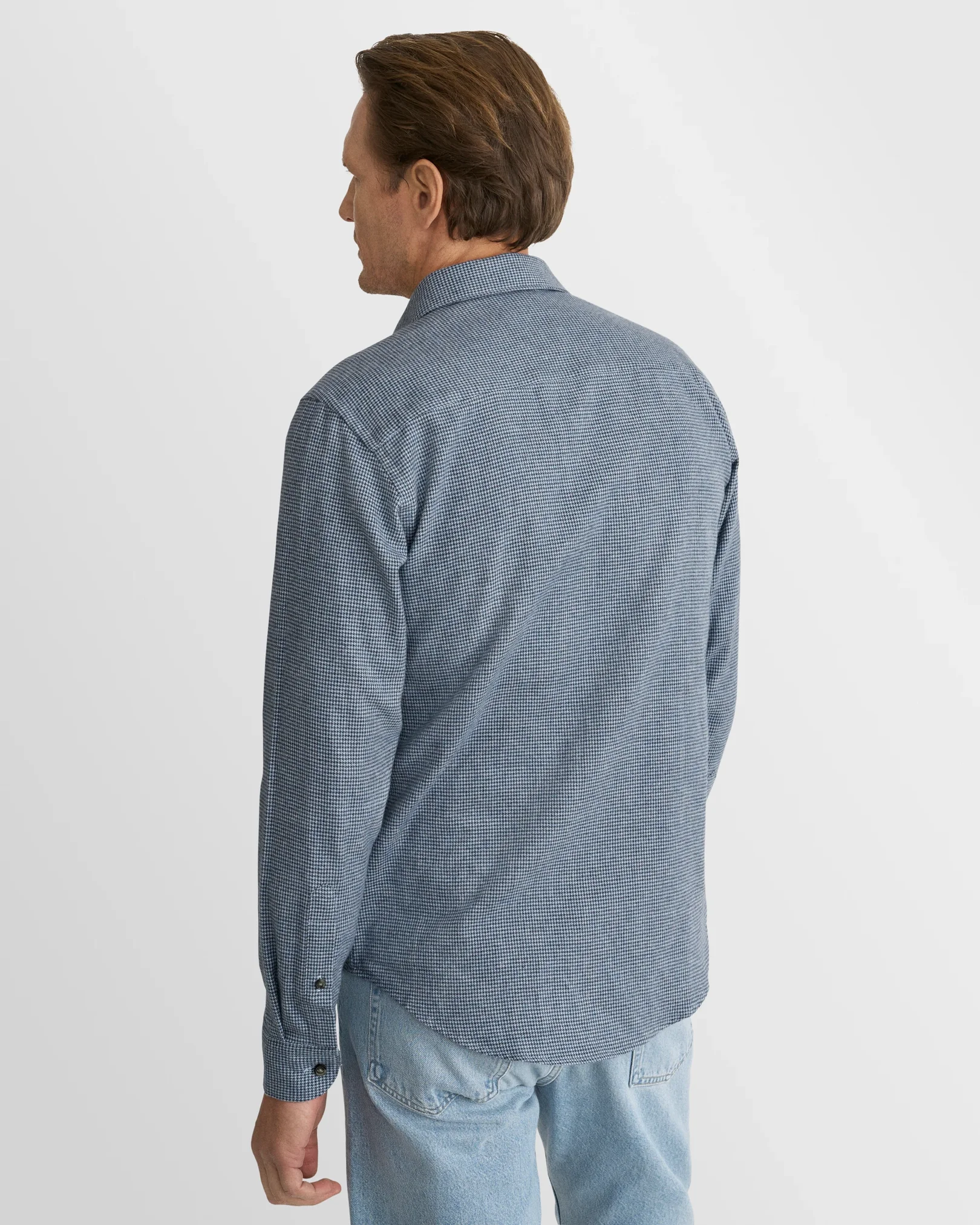 Eton - mid blue houndstooth check flannel shirt