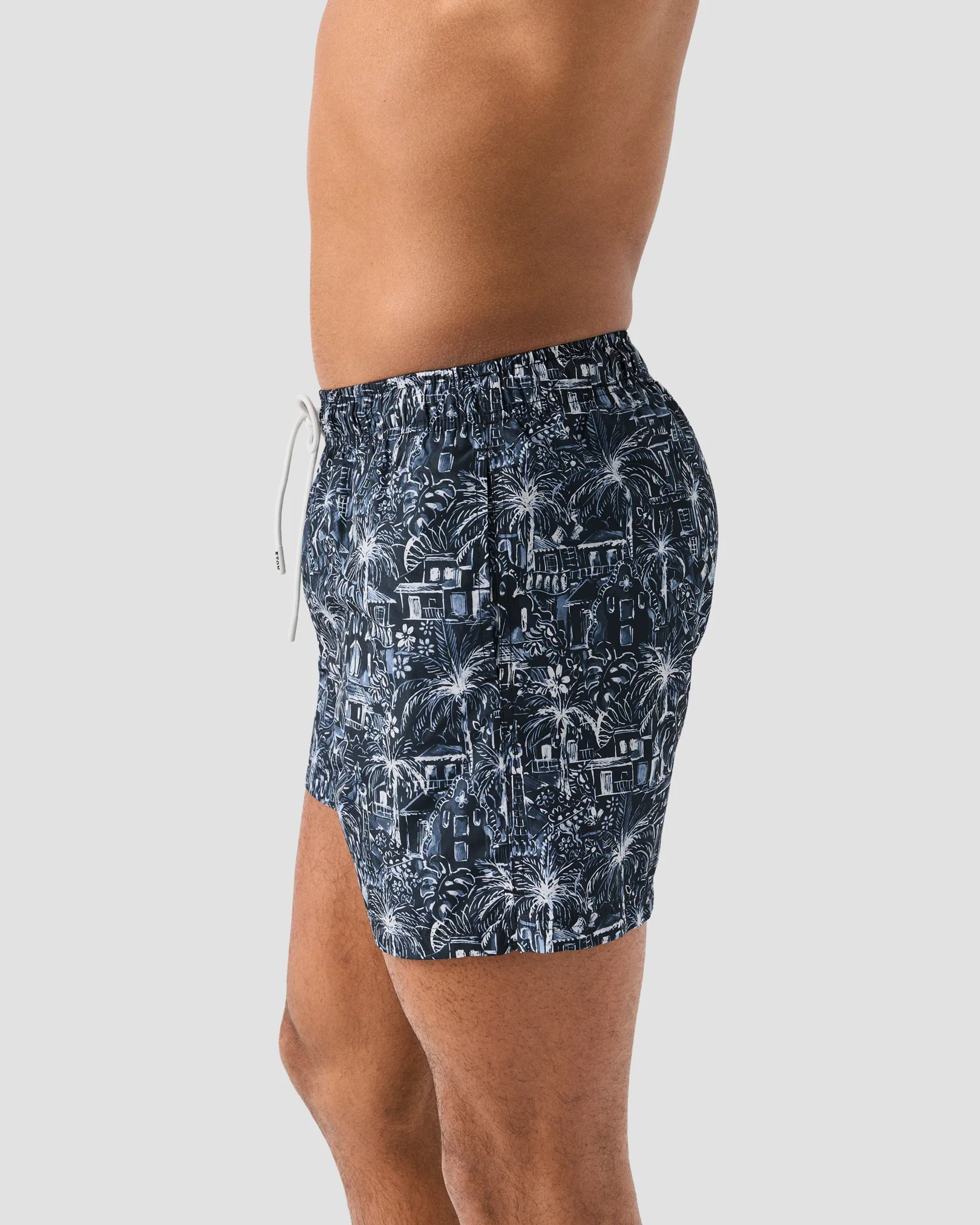 Eton - dark blue palm tree swim shorts