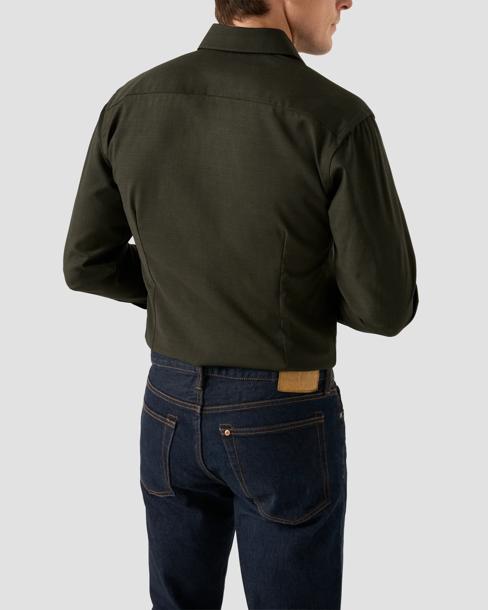 Eton - dark green wide spread merino shirt