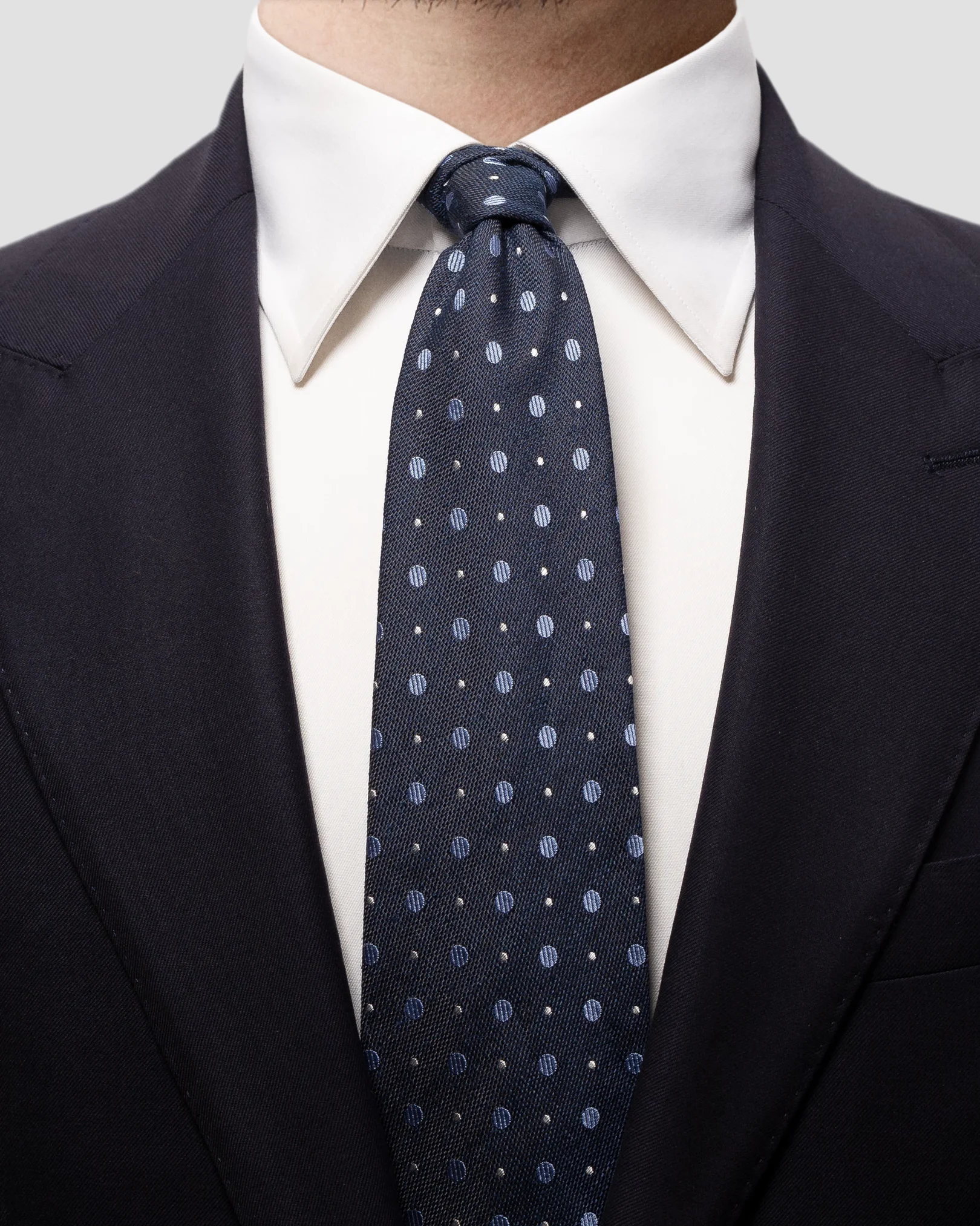 Eton - navy dotted silk cotton tie