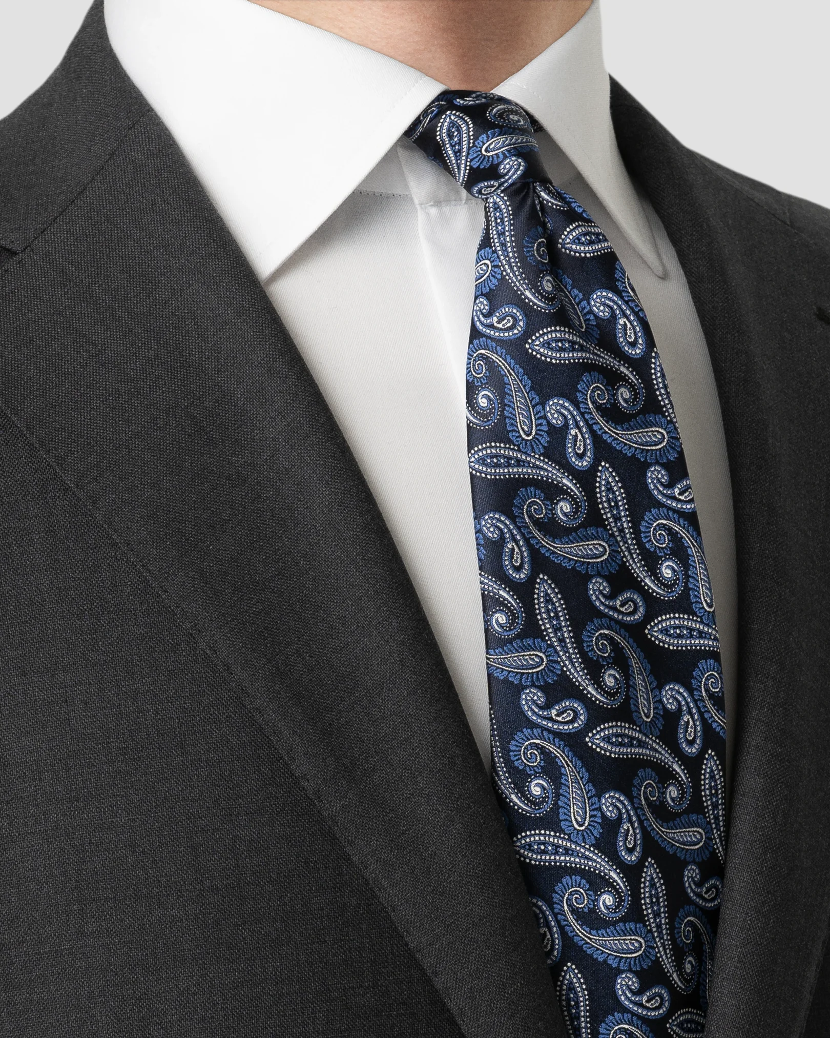 Eton - paisely woven silk tie dark blue paisely woven silk tie