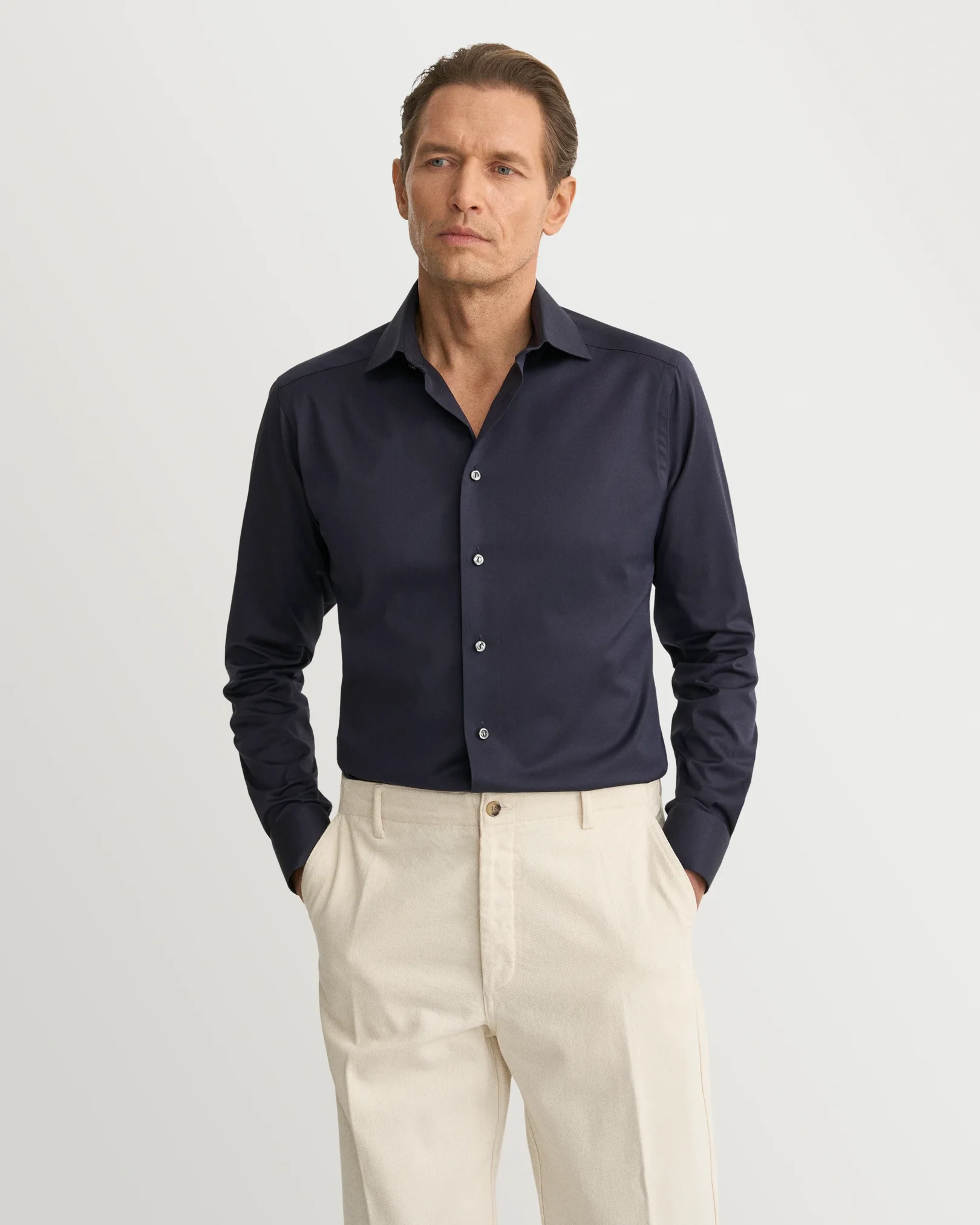 Eton - Mörkblå Signature Twill-skjorta