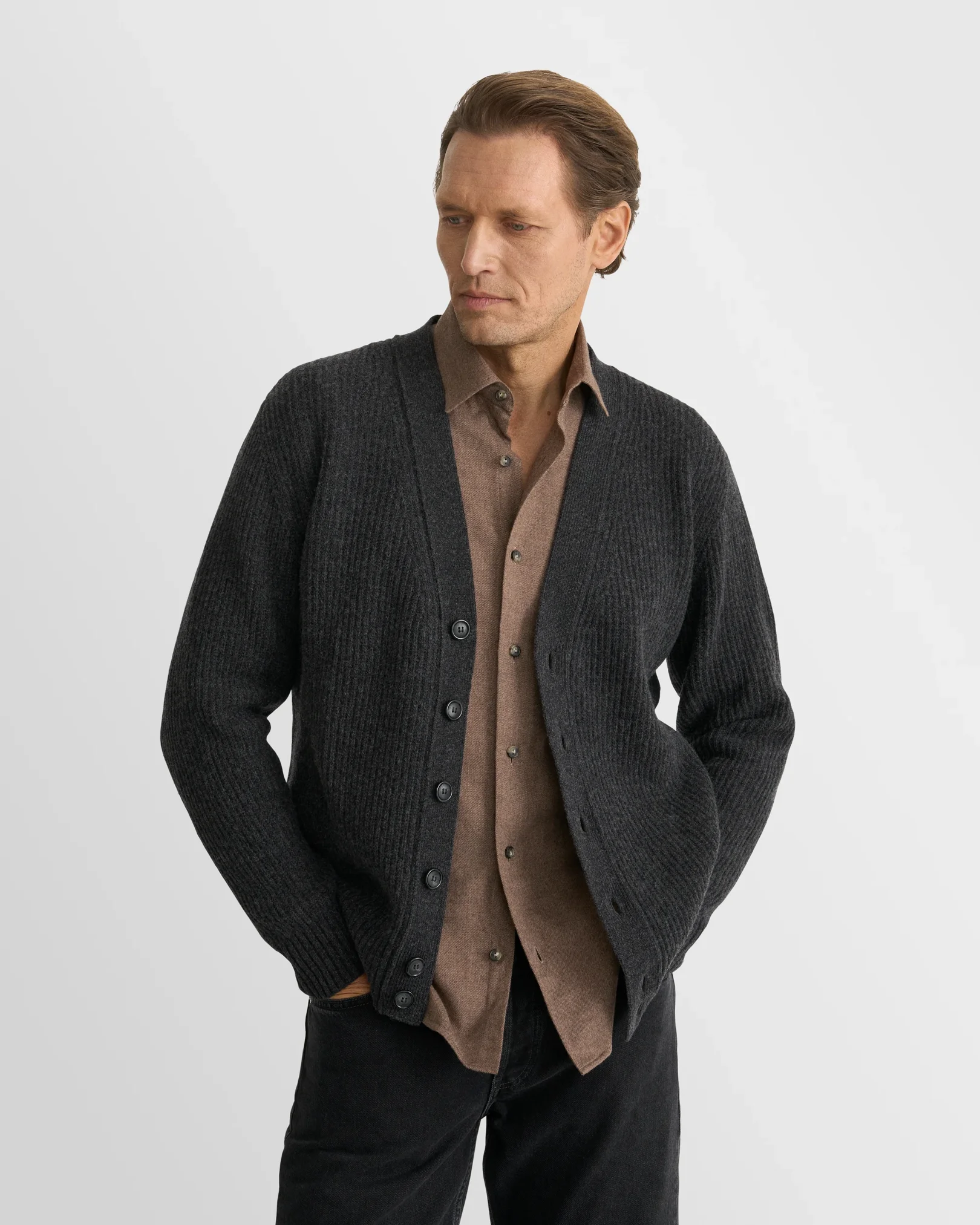 Eton - brown solid flannel shirt