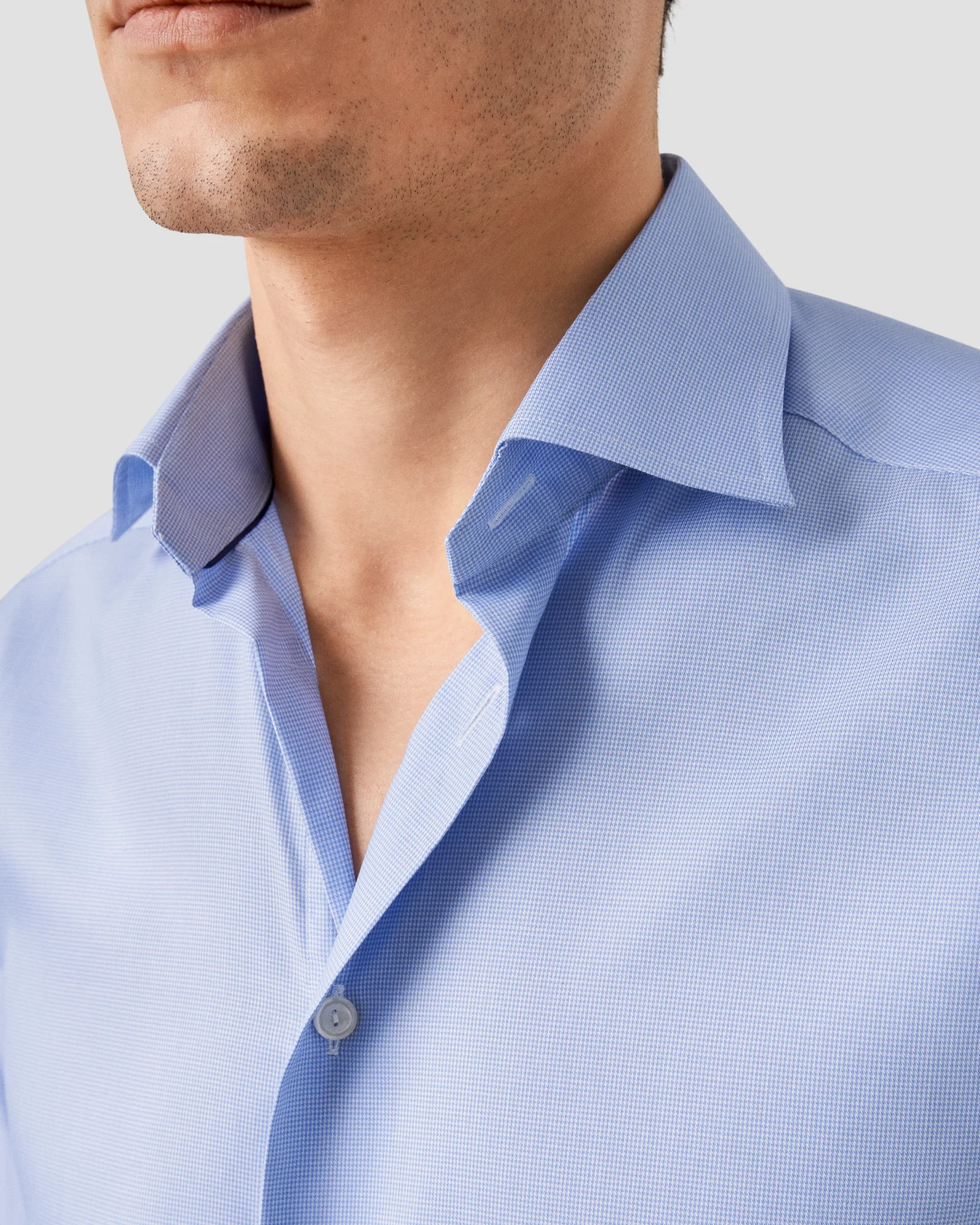 Eton - light blue houndstooth fine twill shirt