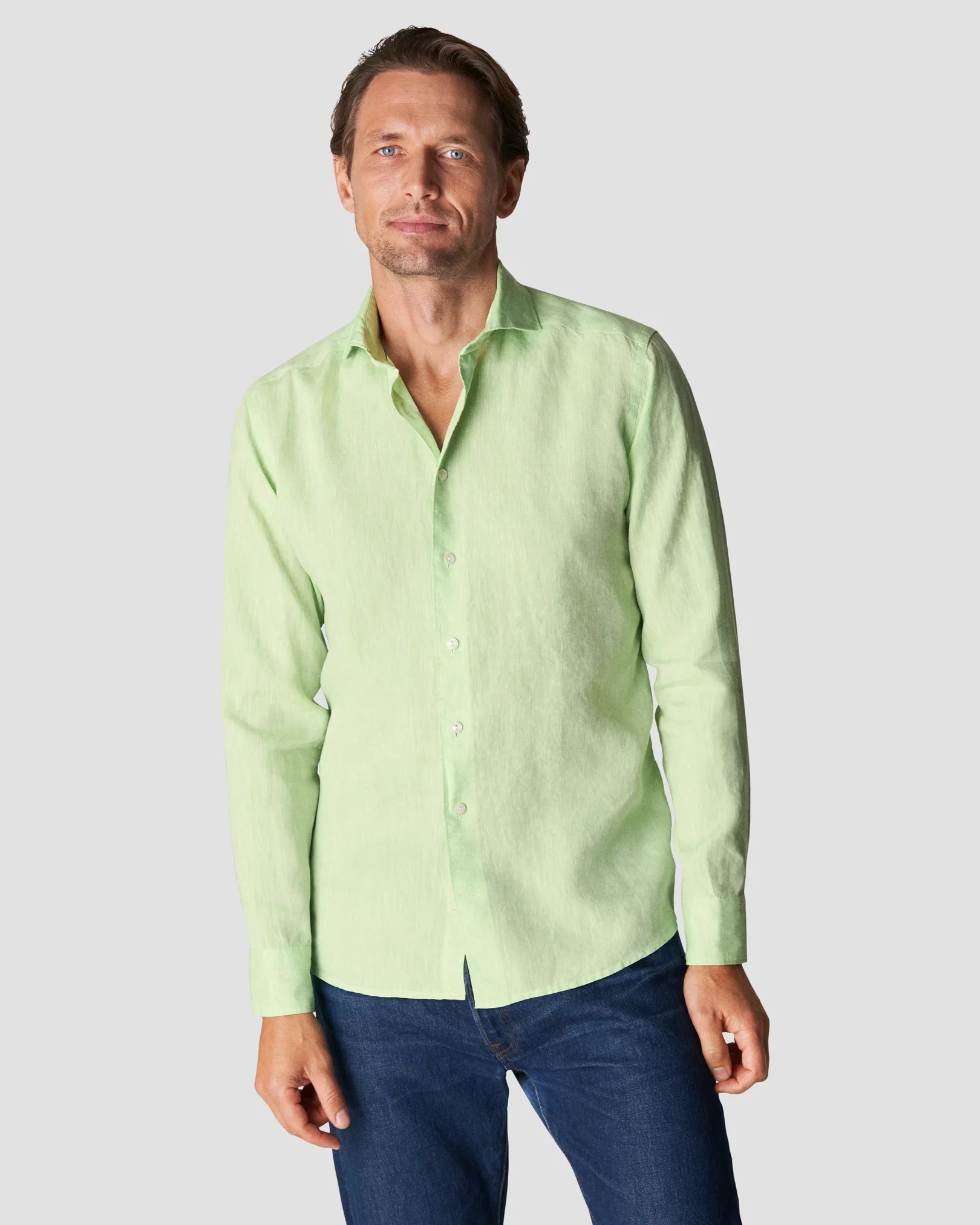 Eton - solid light green linen shirt