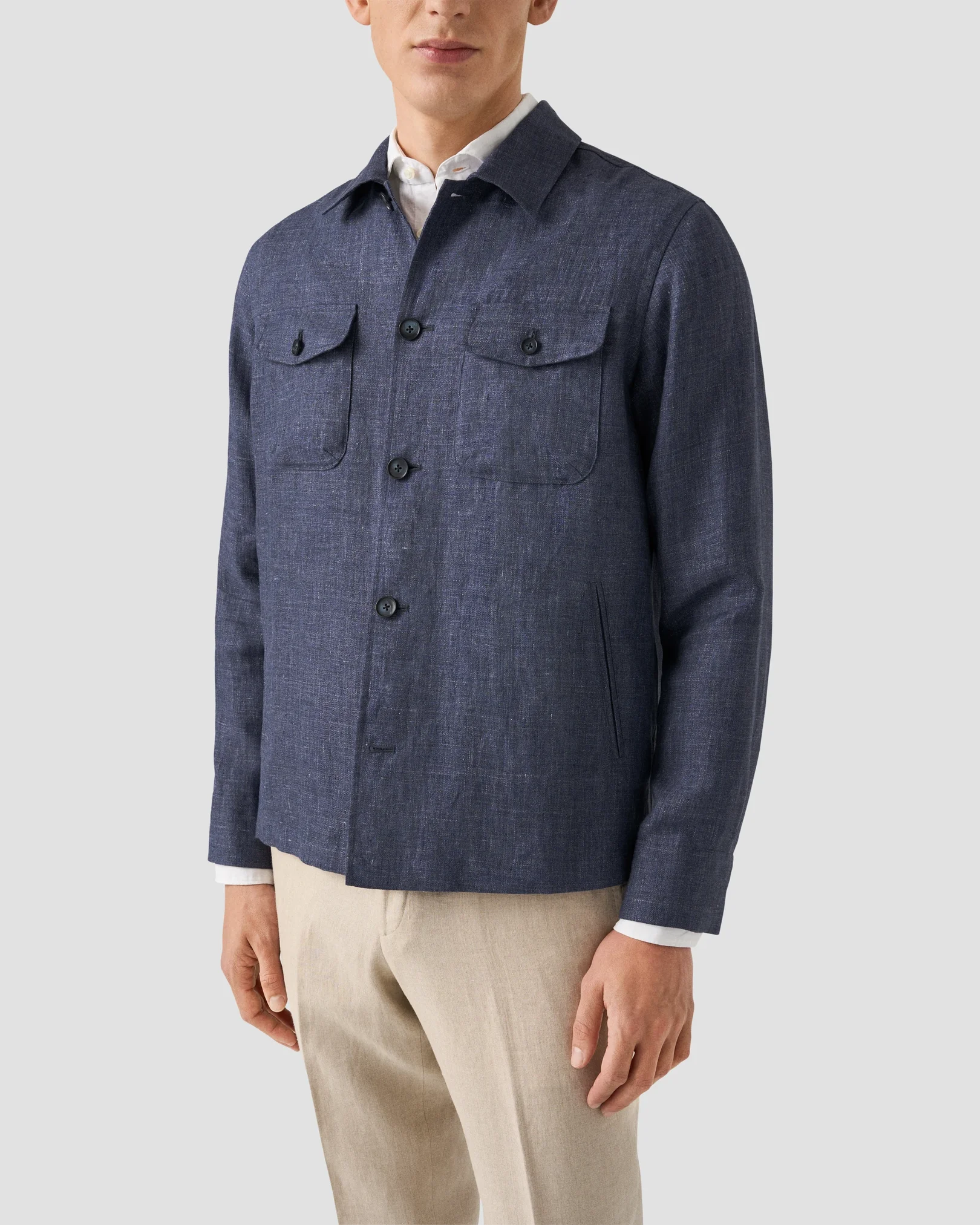 Eton - navy blue four pocket linen overshirt