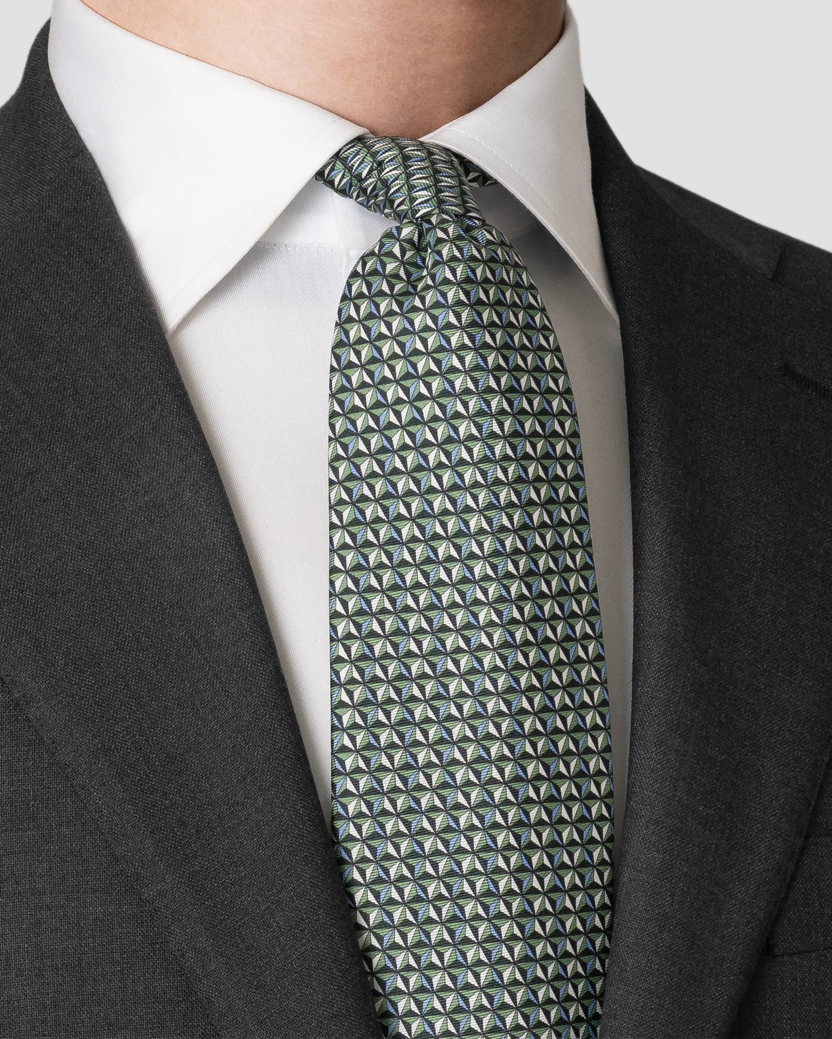 Eton - dark green geometric silk twill printed tie