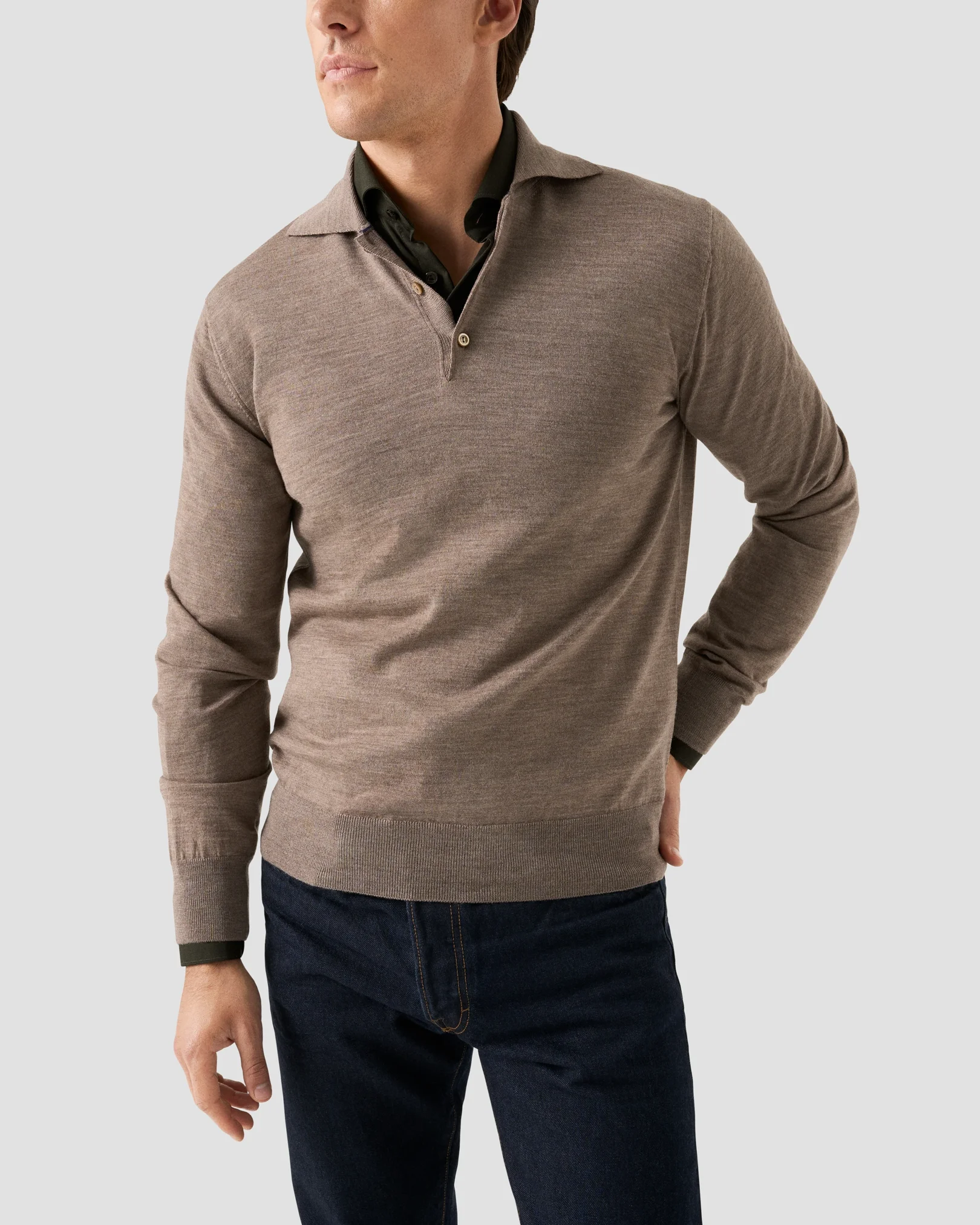 Eton - dark green wide spread merino shirt